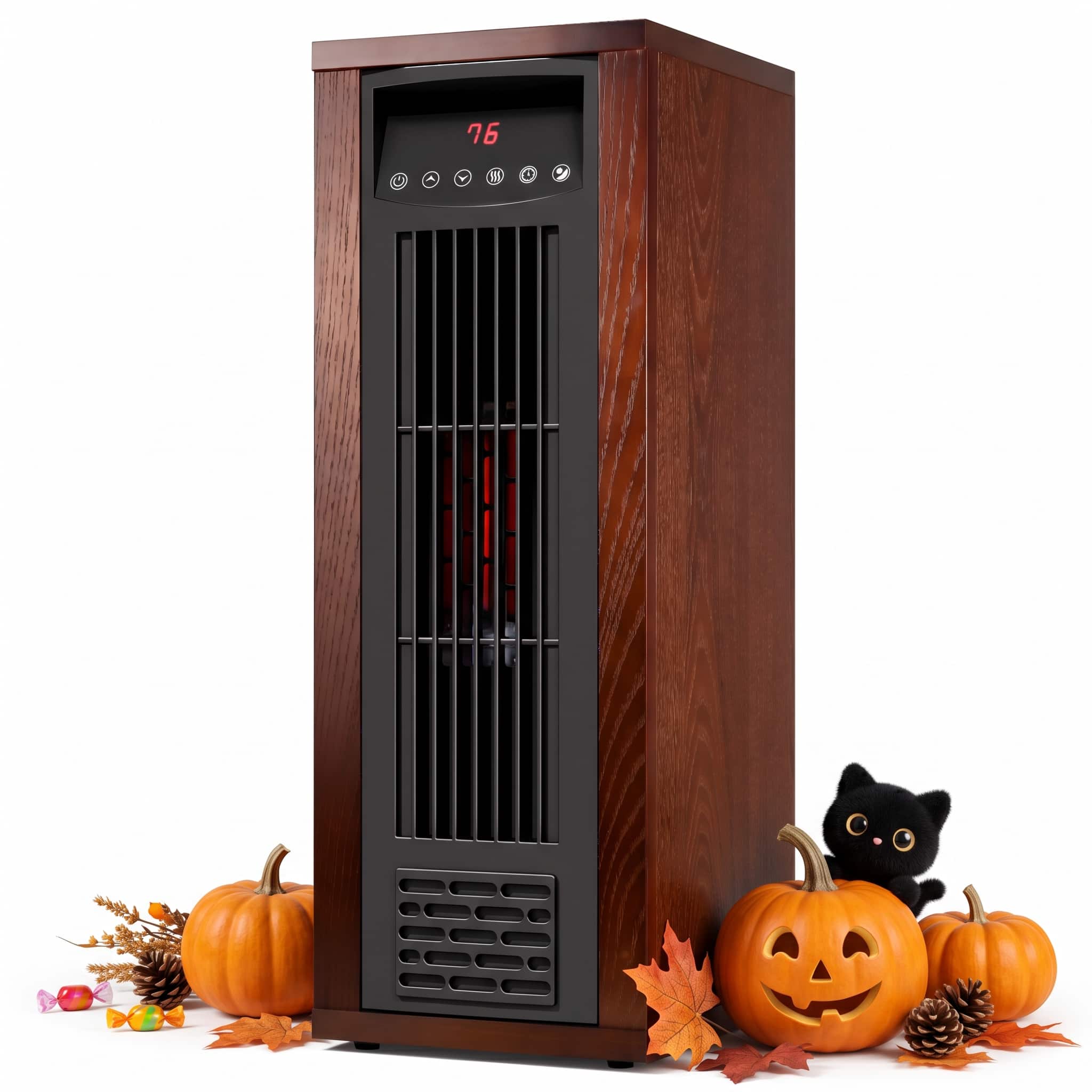 Front. Etust - Etust 24" Infrared Space Heater, 6 Quartz Heating Tubes Tower Heater with ECO Energy-Saving Mode, Portable Room Heater - Walnut.