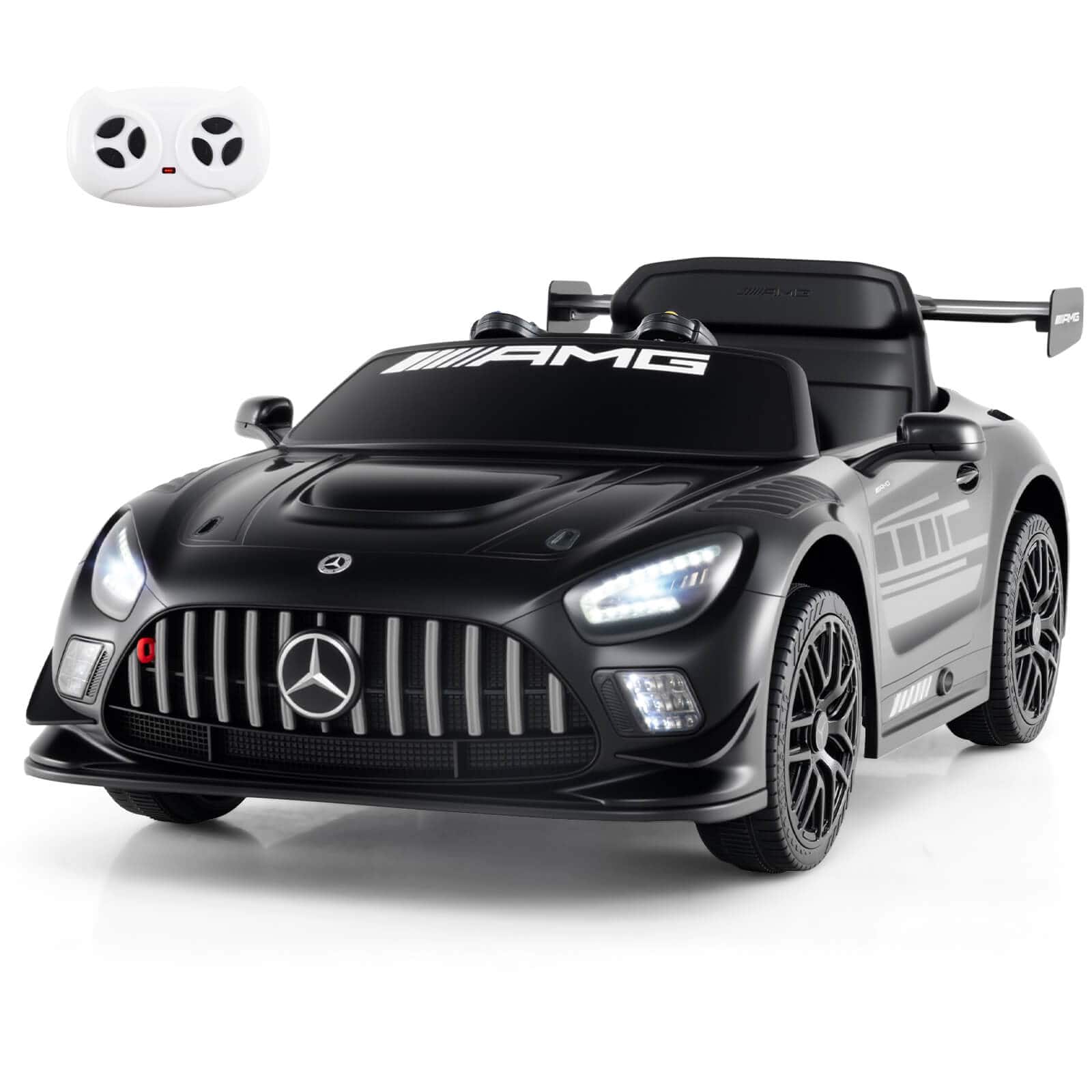 Front. Costway - Costway Ride on Car Licensed Mercedes-AMG GT3 Kids Car with Remote Control 3 Speeds - Black.