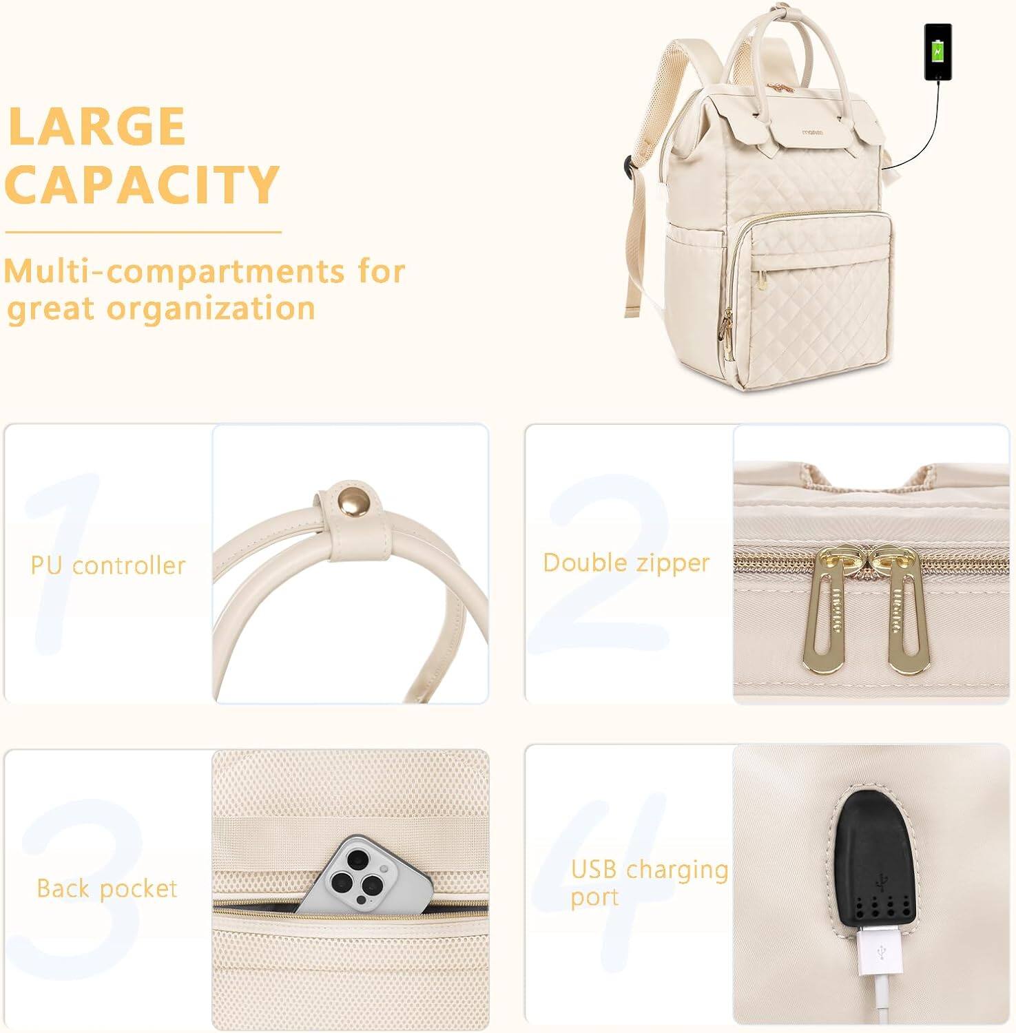 LARGE CAPACITY  
Multi-compartments for great organization  

1. PU controller  
2. Double zipper  
3. Back pocket  
4. USB charging port