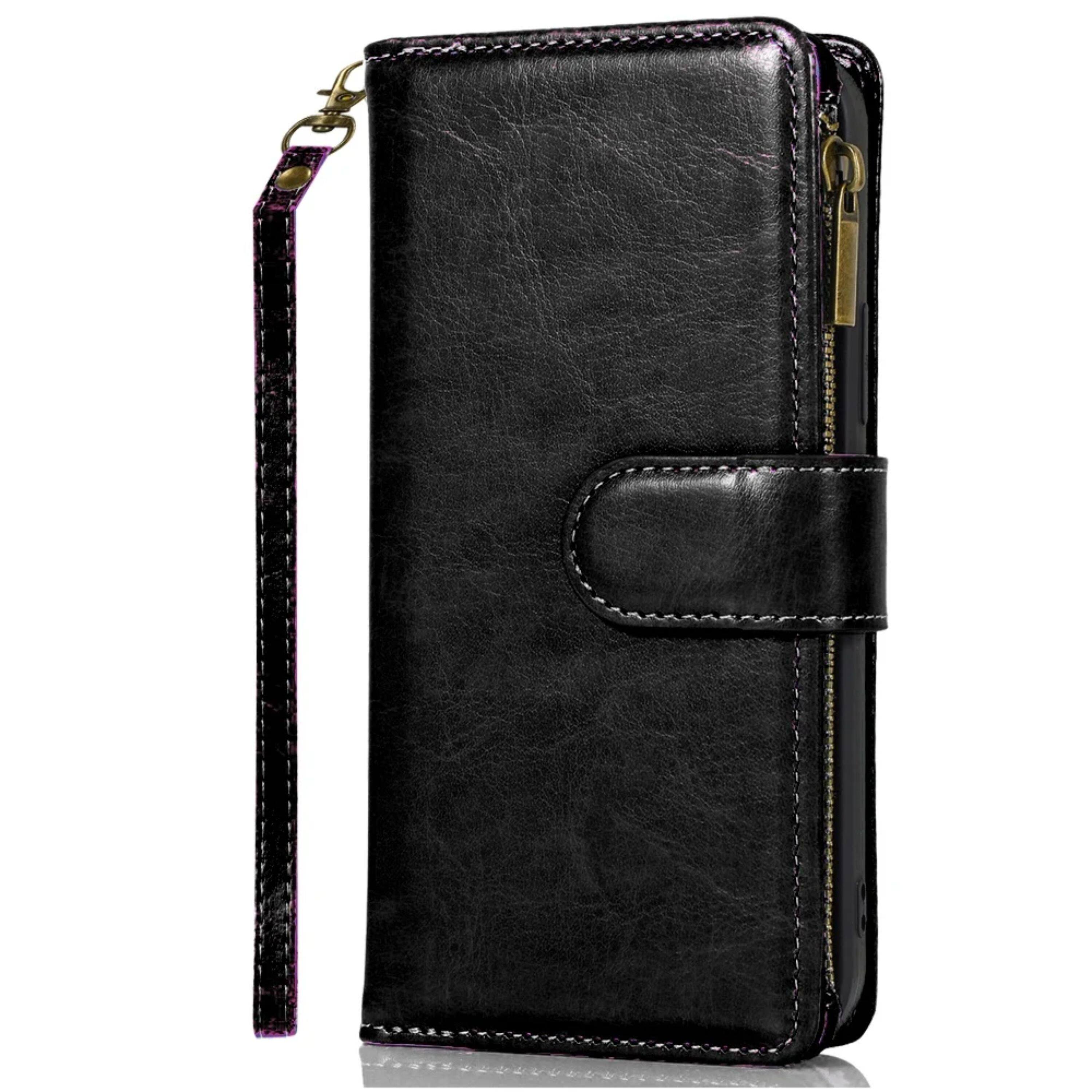 Angle. Kitcheniva - Luxury Phone Wallet with Zipper Plus Tempered Glass For Google Pixel 10/10 Pro Black - Black.