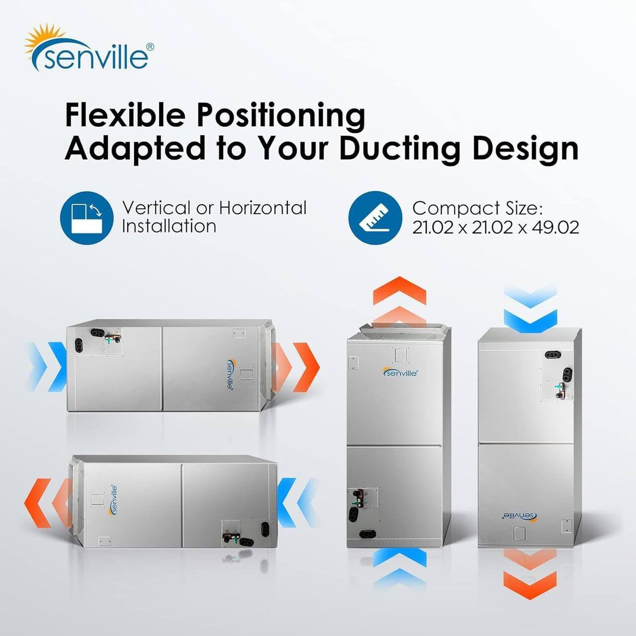 senville Flexible Positioning Adapted to Your Ducting Design Vertical or Horizontal Installation Compact Size: 21.02 X 21.02 X 49.02