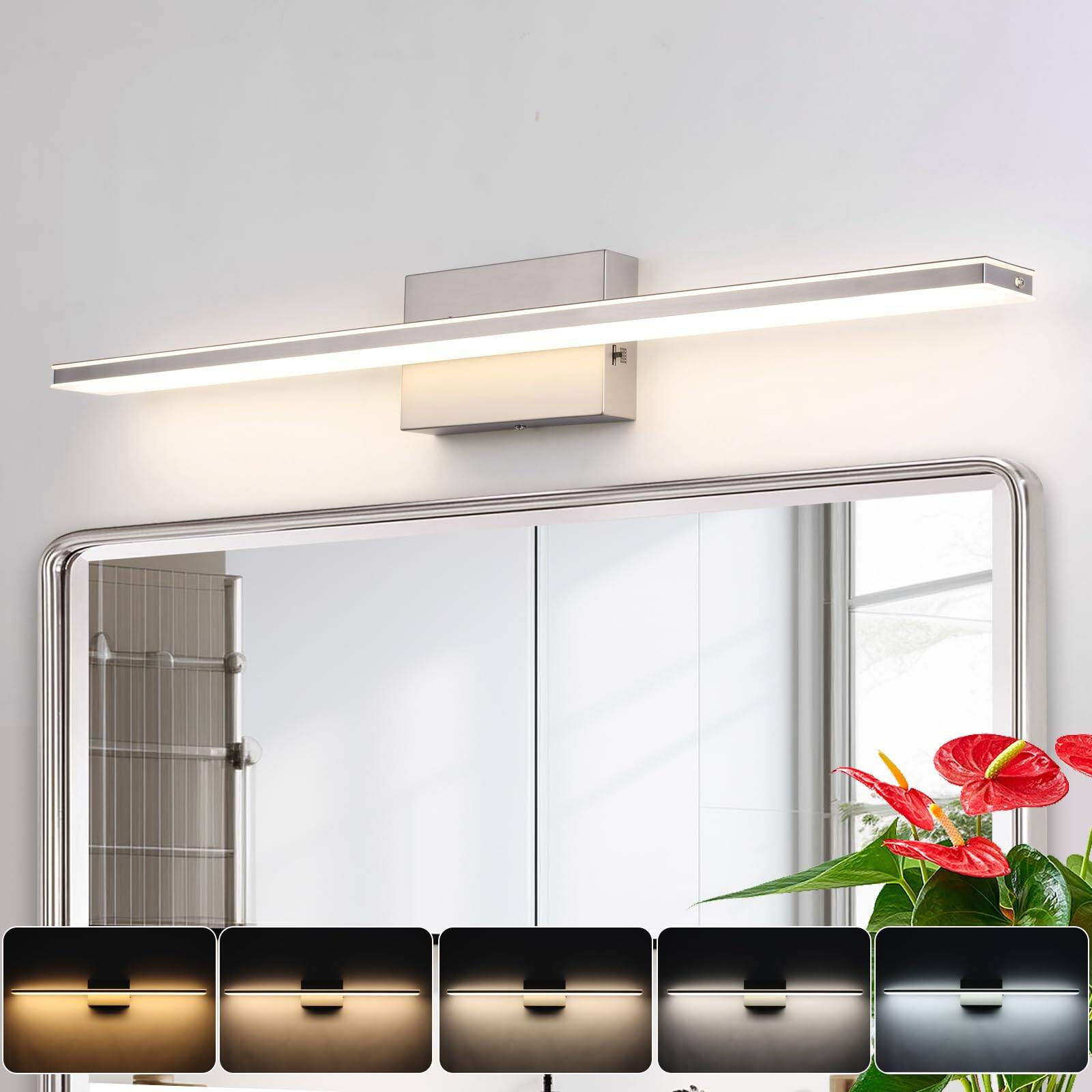 Front. Cedar Assembly - Inch Brushed Nickel Bathroom Vanity Light Bar cct Dimmable Fixtures Over Mirror Modern Led Lighting Bath - Brushed Nickel-5 Color Temperature 31.5 Inch.
