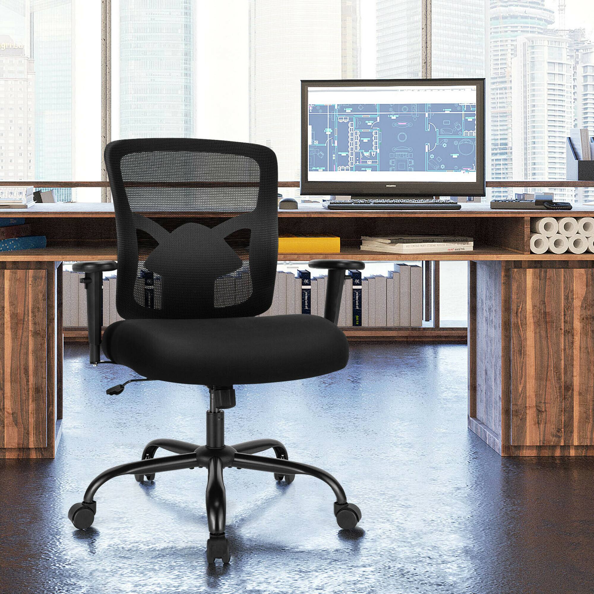 Alt View 11. Costway - Big & Tall Swivel Mesh Office Chair with Lumbar Support - Black.