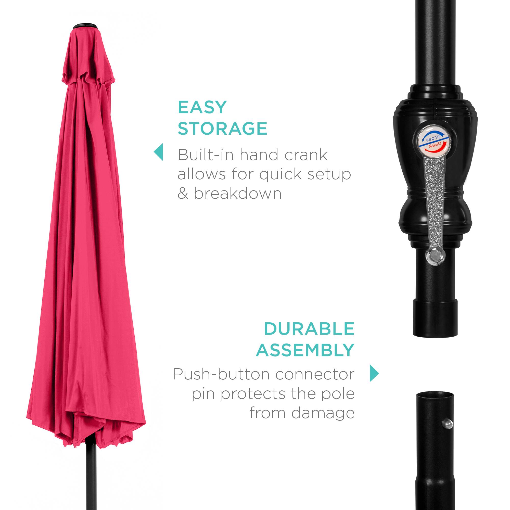 EASY STORAGE: Built-in hand crank allows for quick setup & breakdown.

DURABLE ASSEMBLY: Push-button connector pin protects the pole from damage.