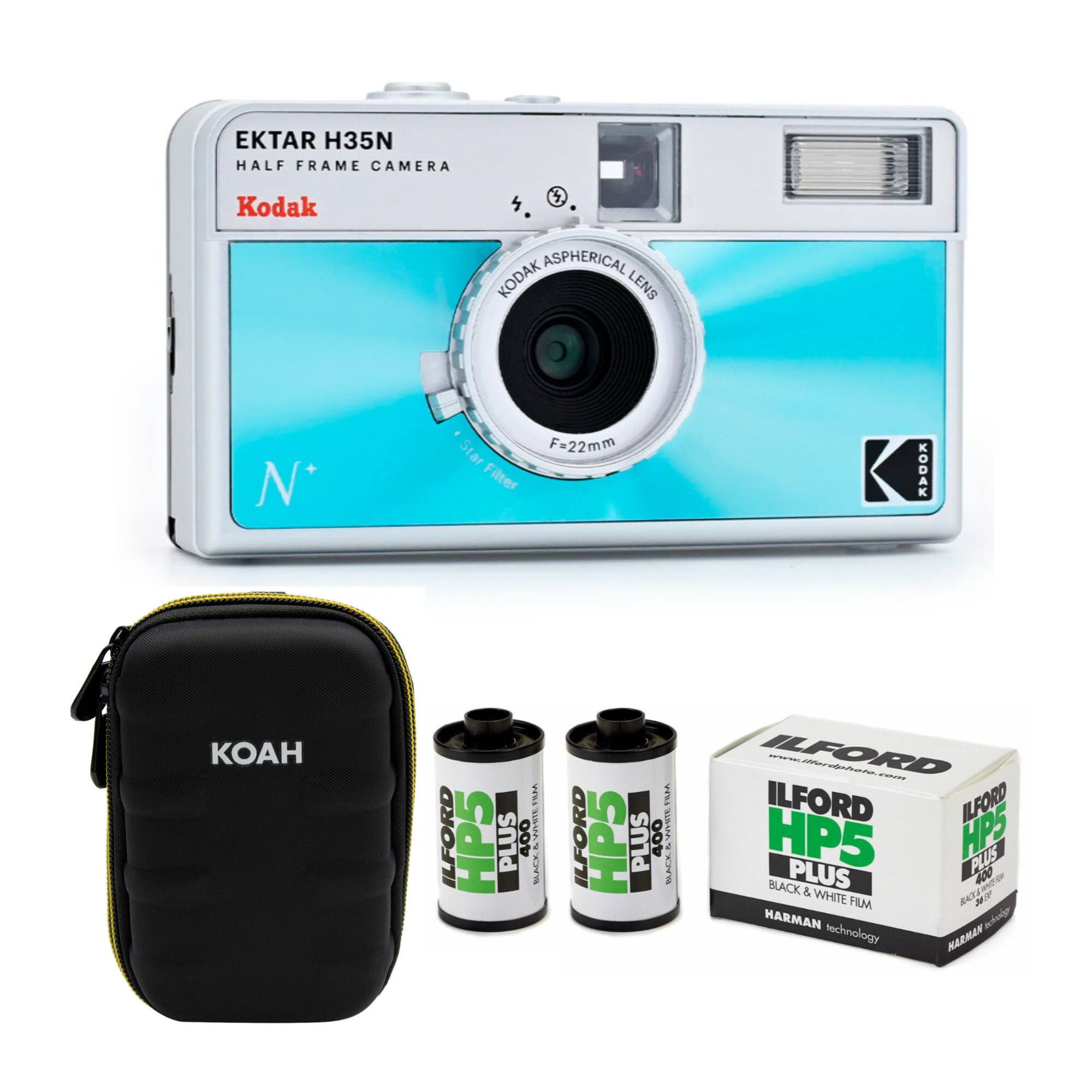 Kodak Ektar H35N 35mm Glazed Blue Half Frame Film Camera Bundle