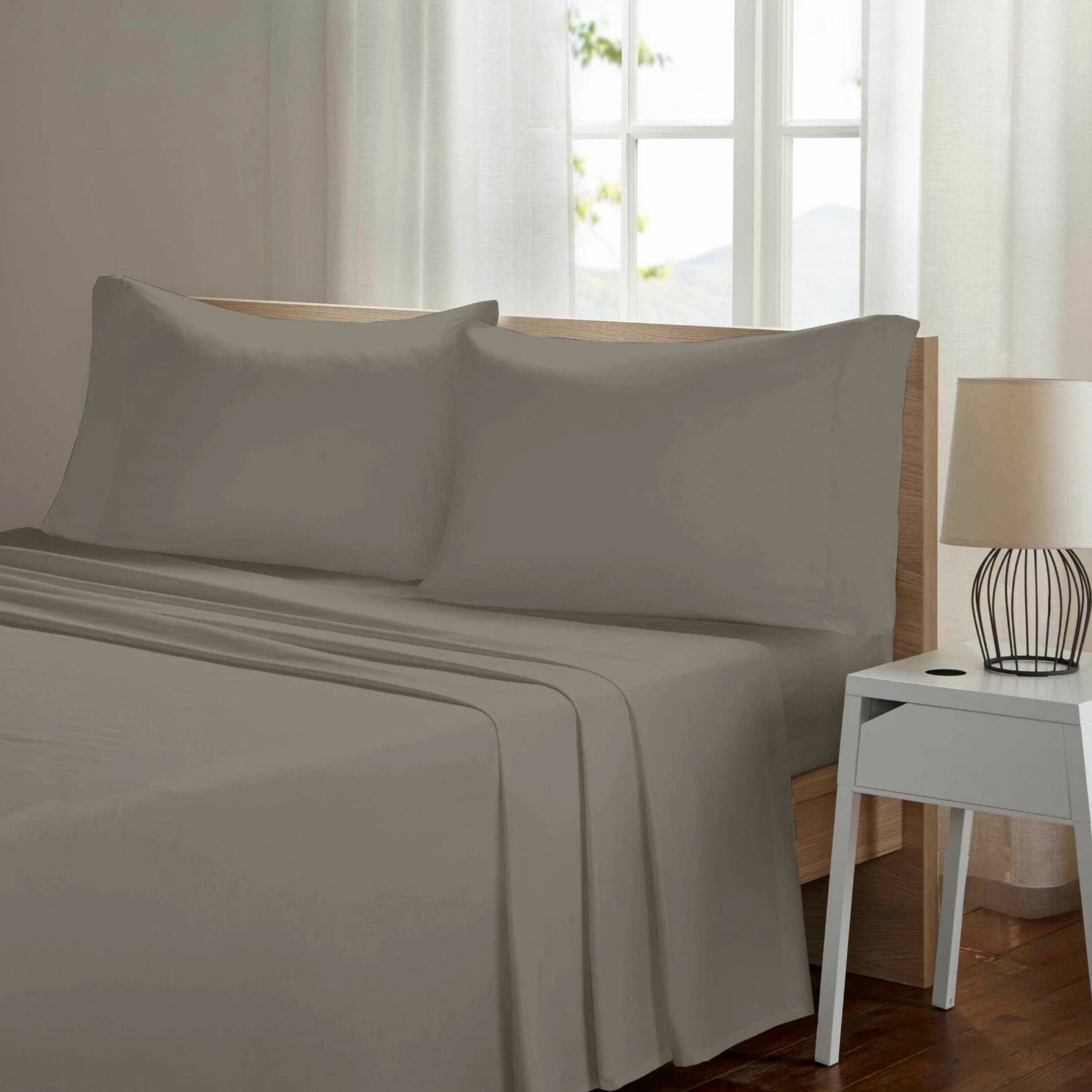 Angle. Kitcheniva - 4 Piece Bed Sheet Set Microfiber Comfort Ultra Soft Deep Pocket Sheets Taupe King - Taupe.