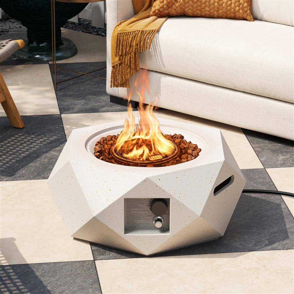 Alt View 1. Kadyn - Fire Pit Outdoor Smokeless Fire Pit40000 BTU 28 Inch Hexagon Terrazzo Propane Fire Pit Table with Stainless Steel Burner - White.