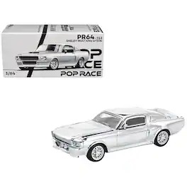 Shelby Mustang GT500 Silver Chrome 1/64 Diecast Model Car by Pop Race
