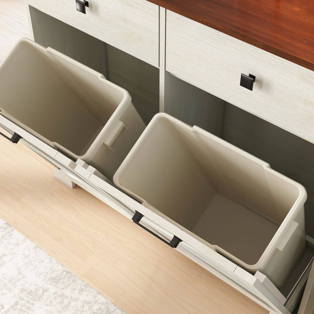 Alt View 5. Kadyn - Farmhouse Double Tilt Out Trash Cabinet for 20 Gallon Trash Cans, Free Standing Recycling Cabinet - White.