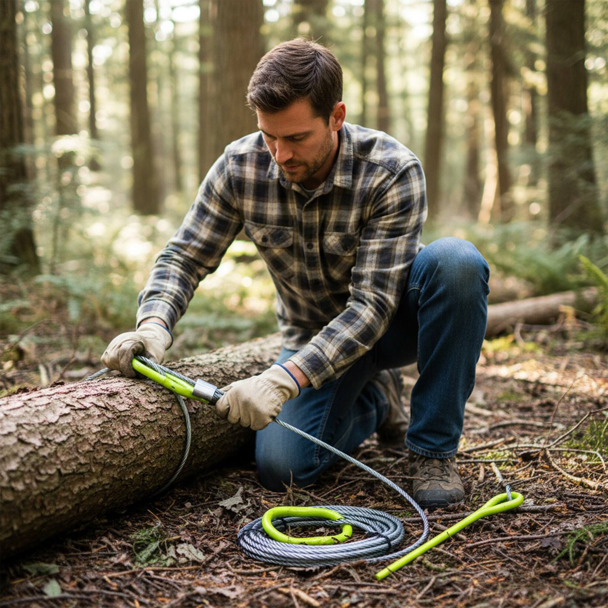 Alt View 2. Timber Tuff - Timber Tuff TMW-48 15 Foot ATV UTV Log Choker Cable with Tow Rings & Probe Stake - Green.