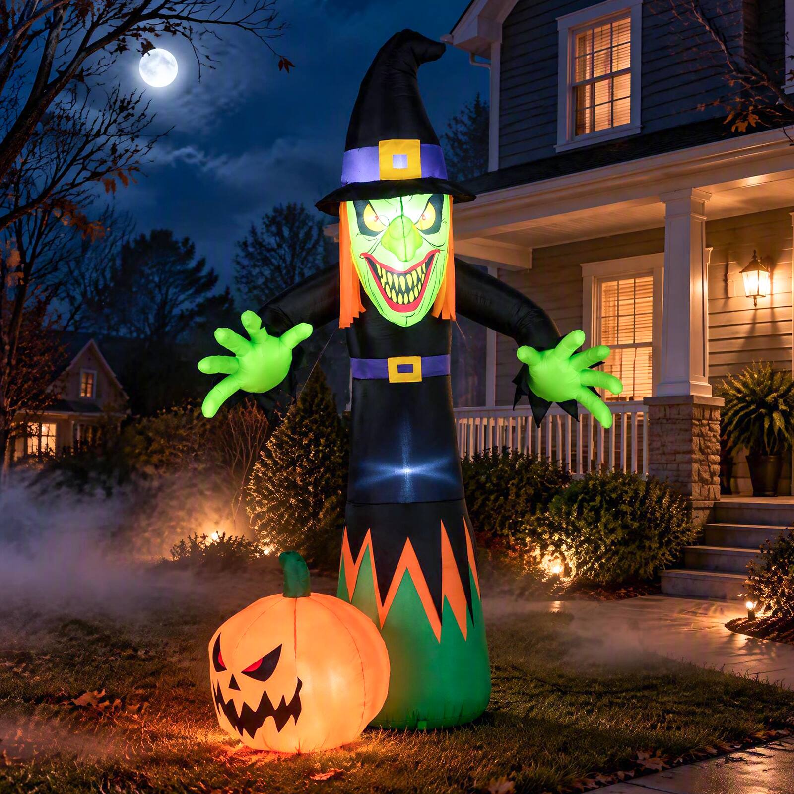 Alt View 2. Costway - Costway 8 FT Halloween Inflatable Witch and Pumpkin with Built-in LED Lights for Holiday - Multicolor.