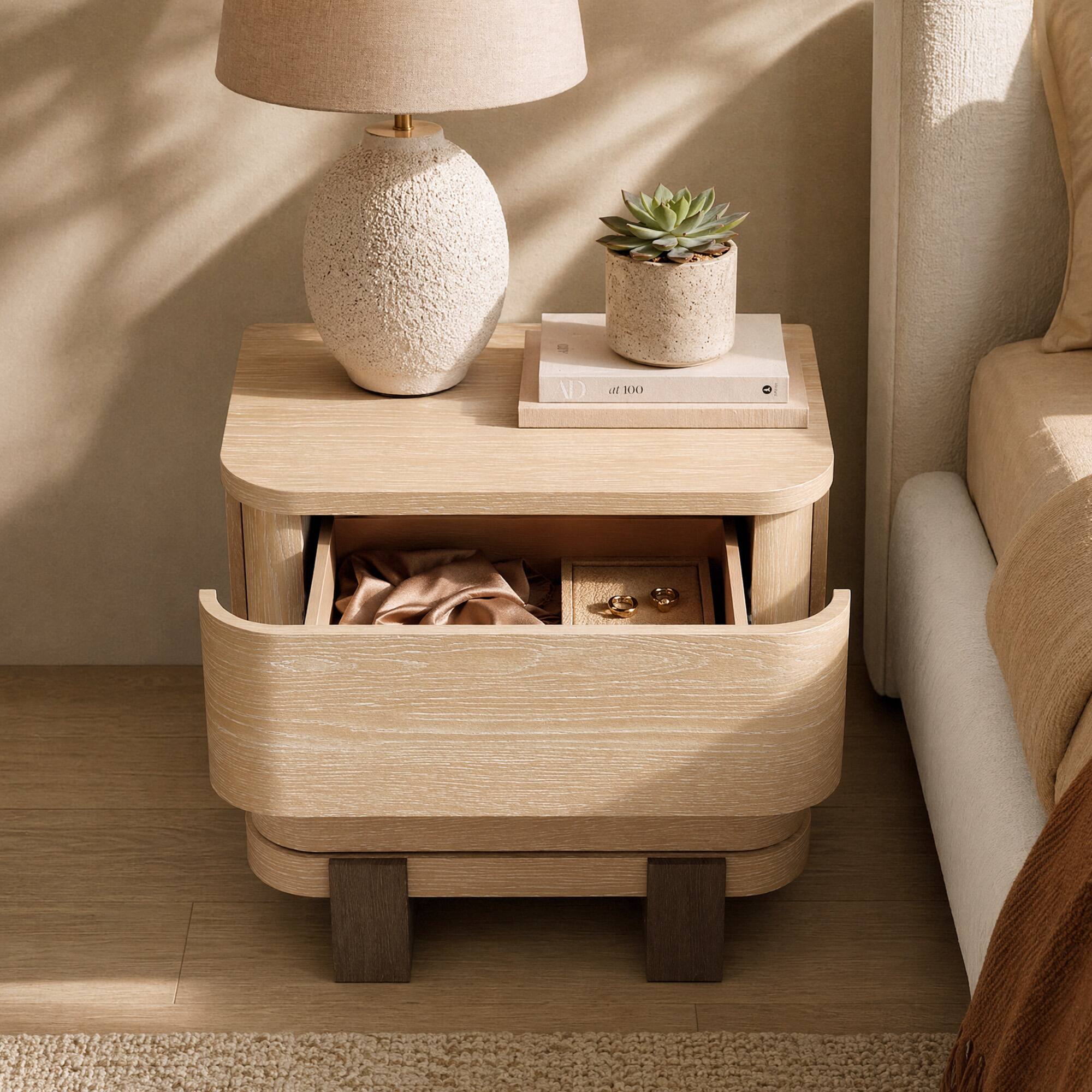 Alt View 4. ModernMate - Modern Nightstand with 2-Drawer Bedside Table End Table for Bedroom Living Room - Natural Oak.