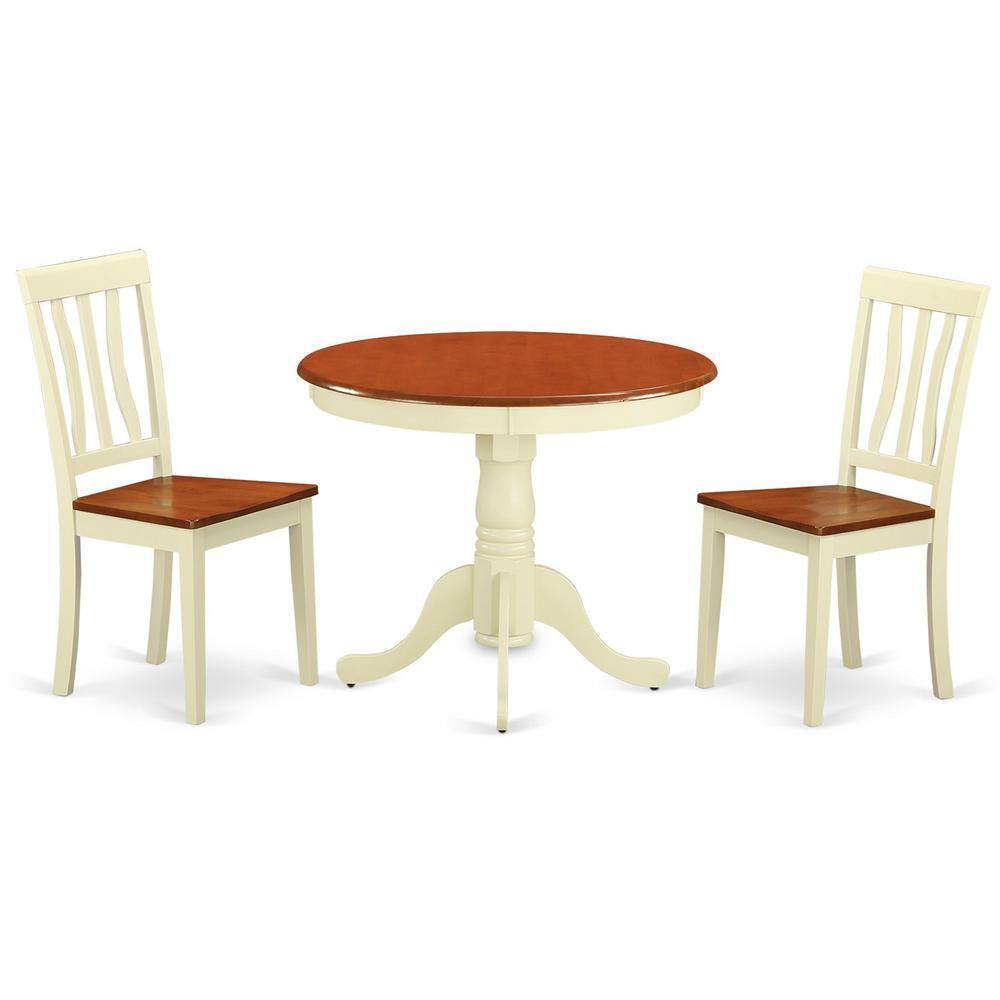 Front. East West Furniture - 3 Pc Kitchen nook Dining set-Kitchen Table and 2 Chairs for Dining room - Buttermilk & Cherry.