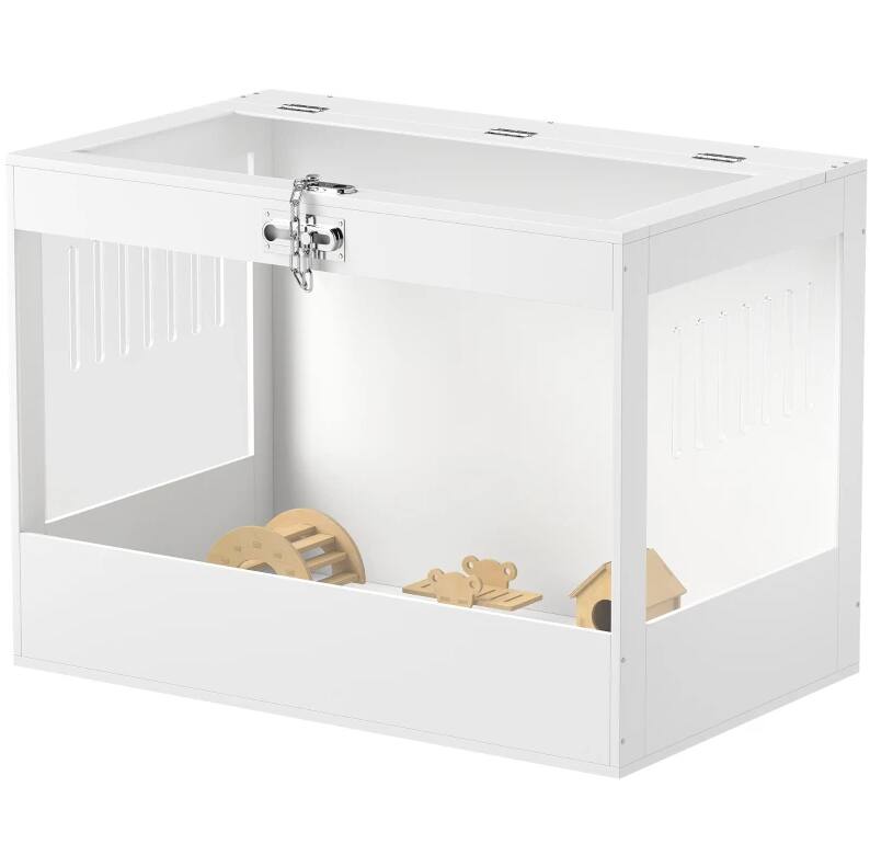 Front. Dexmalle - Dexmalle-Hamster Cage with Openable Top & Lock, Hut, Accessories-White.