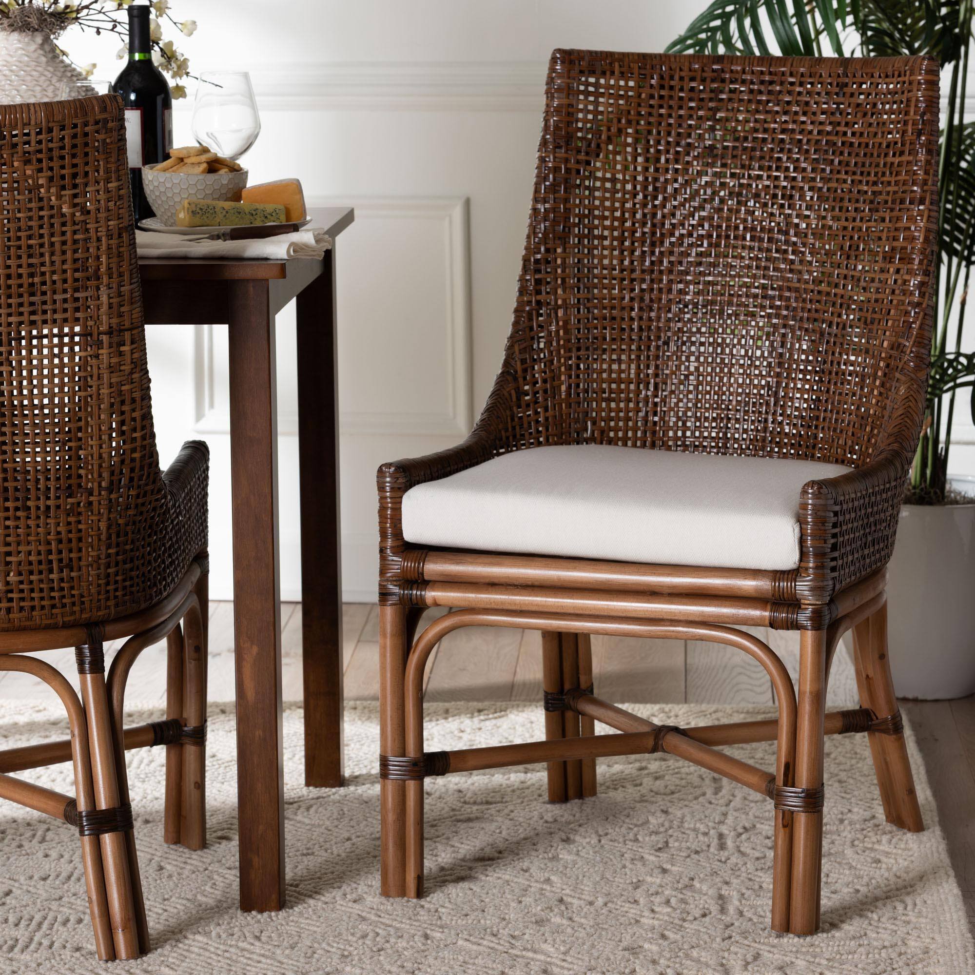 Alt View 4. bali & pari - Bella Rattan Dining Chair with Cushion - Handwoven Wicker Accent Side Chair with High Backrest, Coastal Boho Seating - Coffee Bean.