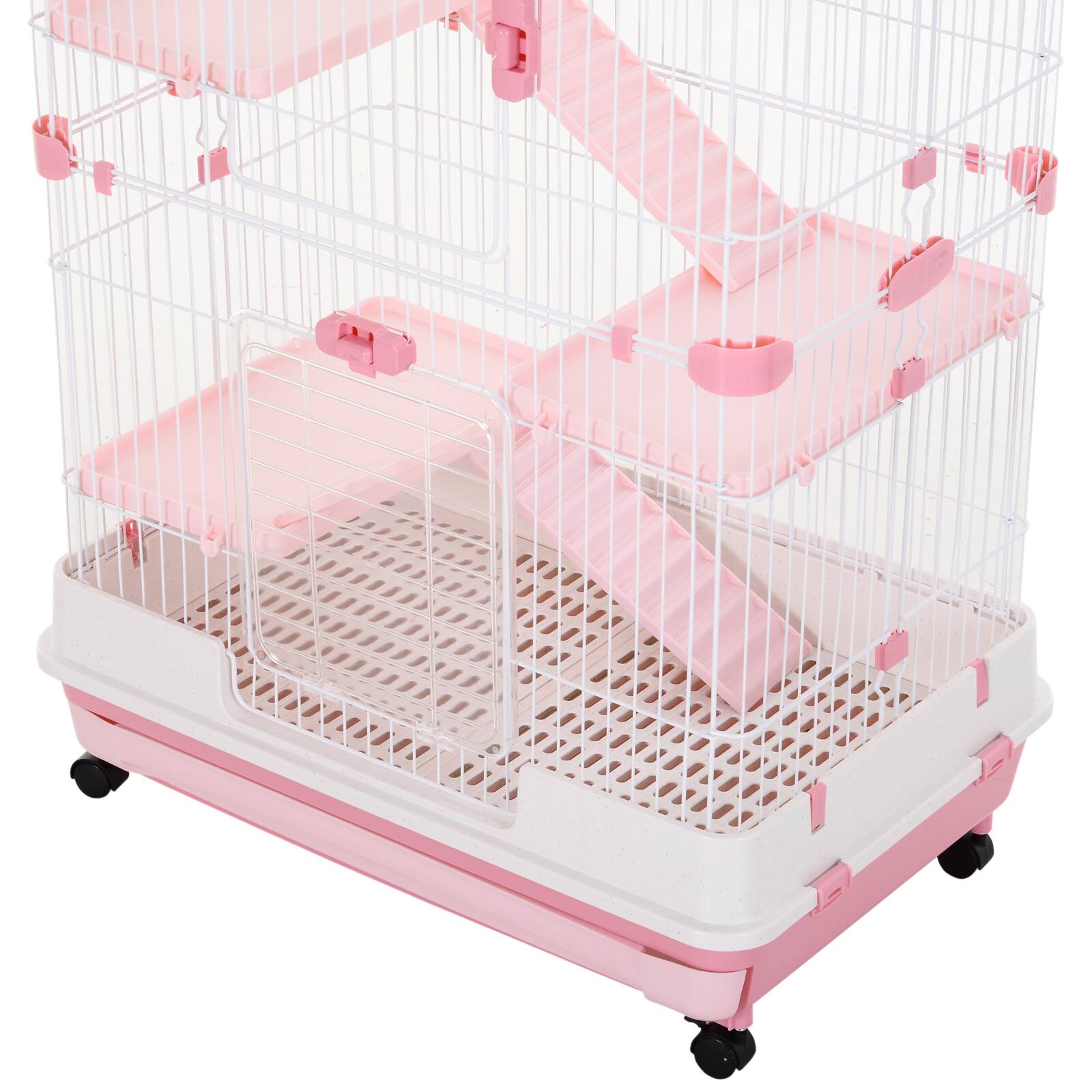 Alt View 4. Pawhut - 4-Level Small Animal Cage Rabbit Hutch with Wheels, Removable Tray, Platform and Ramp for Bunny, Chinchillas.