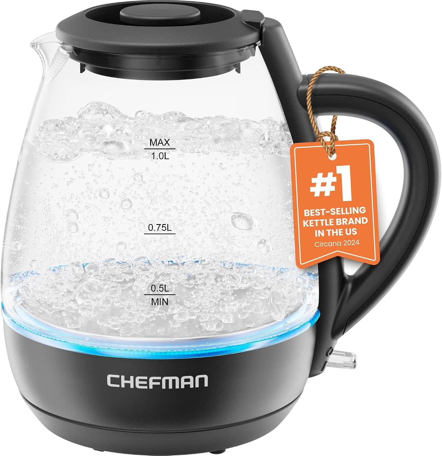 Chefman - 1L Electric Tea Kettle with LED Lights, Automatic Shut Off, Removable Lid, Boil-Dry Protection - Black price history on PriceWatchPro