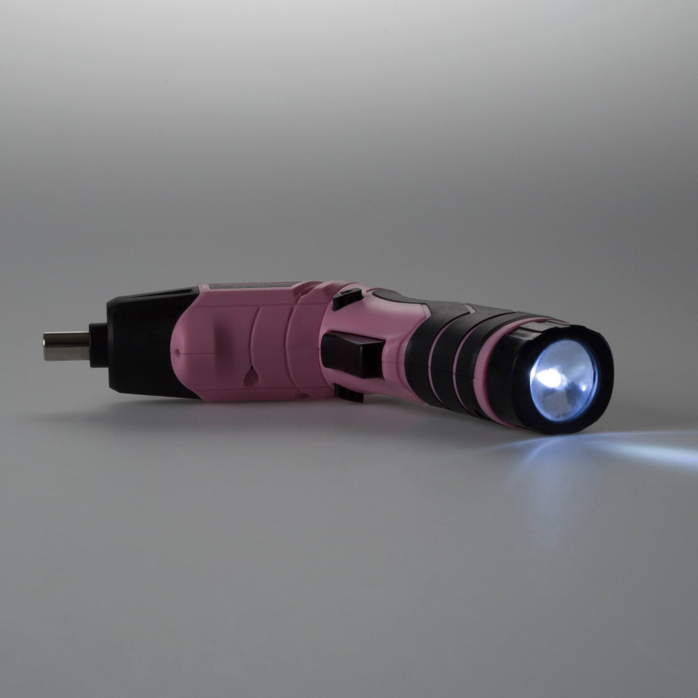 Alt View 5. Stalwart - Pivoting Electric Screwdriver 45-Piece Pink Tool Set Cordless Power Tool with 3.6V Lithium Battery and LED Flashlights - Pink.