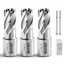 VEVOR - Annular Cutter Set, 5 pcs Weldon Shank Mag Drill Bits Kit, 1" Cutting Depth, 5/8" Cutting Diameter, HSS - Silver