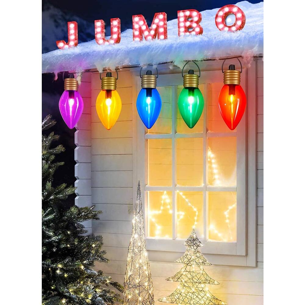 Angle. MOSZAR LLC - 2-Pack 17FT C9 Multicolor LED Pathway Lights, 10 Jumbo Bulbs, Outdoor.
