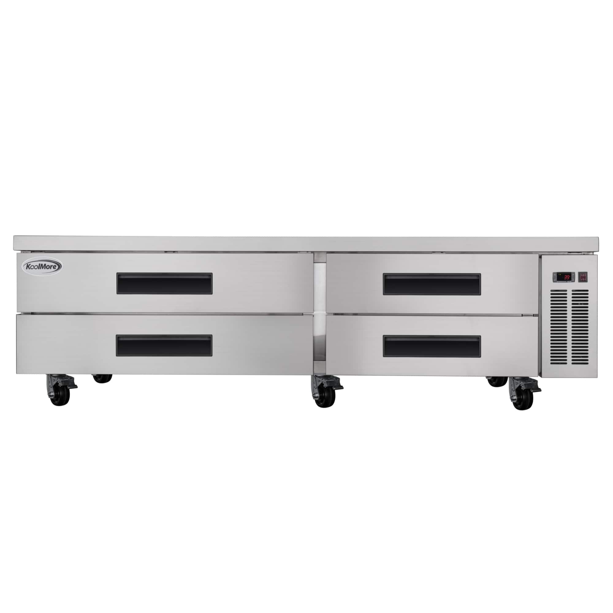 Koolmore - 84 in. Commercial Chef Base Refrigerator Storage Cabinet , Pull-Out Drawers, Rolling Caster Wheels, ETL Listed - Stainless Steel