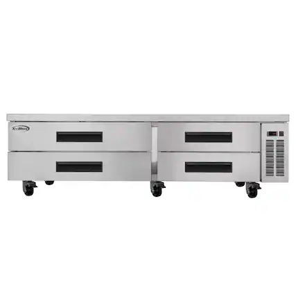 Front. Koolmore - 84 in. Commercial Chef Base Refrigerator Storage Cabinet , Pull-Out Drawers, Rolling Caster Wheels, ETL Listed - Stainless-Steel.
