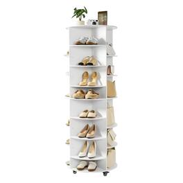 VEVOR - 7 Tier Rotating Shoe Rack Tower with Adjustable Shelves, Movable 360° Spinning Carousel Display with Wheels - White