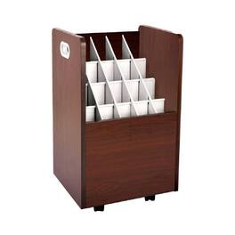 AdirOffice - Blueprint Storage Wood 20-Slot Portable Roll File Cart - Mahogany