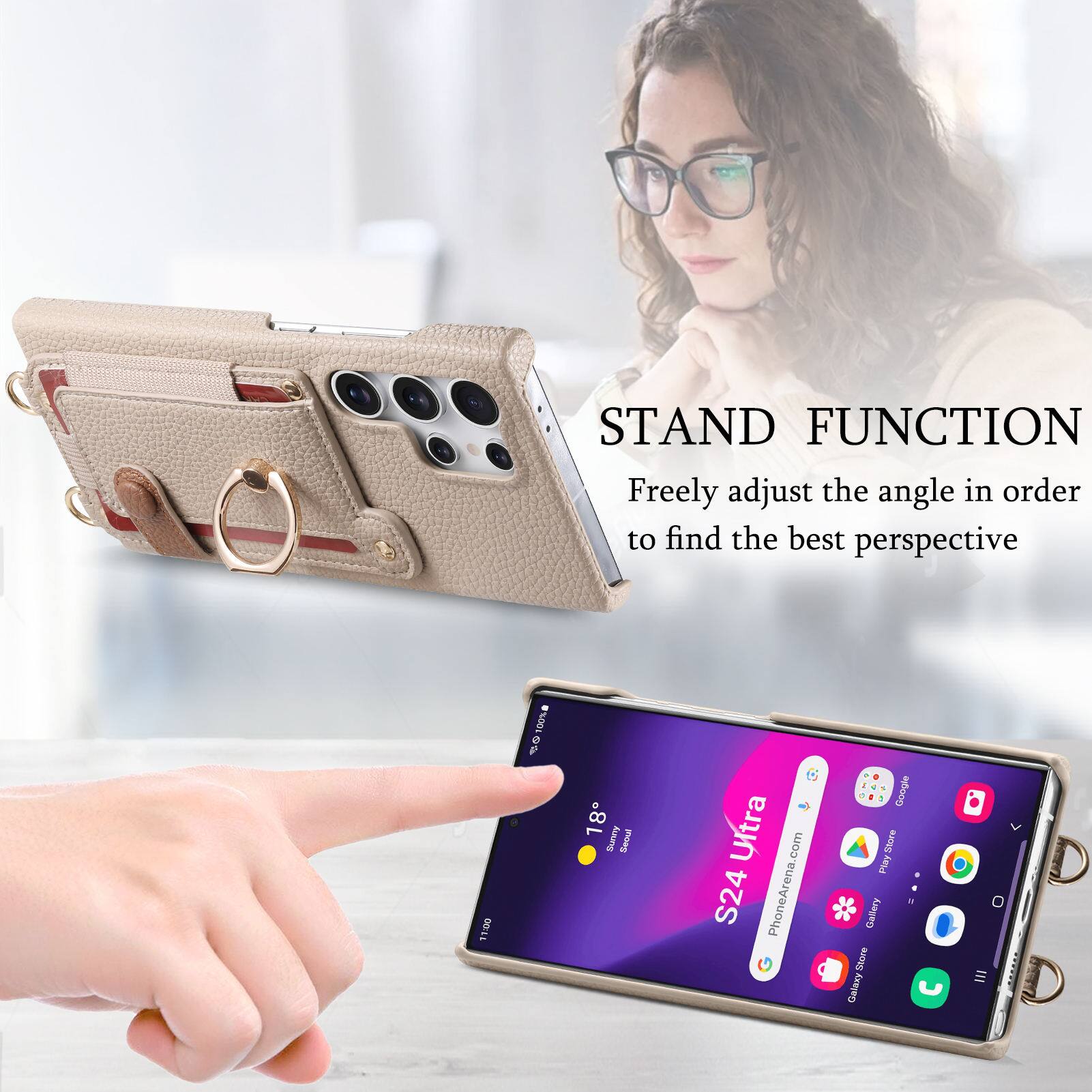 STAND FUNCTION  
Freely adjust the angle in order to find the best perspective

S24 Ultra  
PhoneArena.com  
Google Store  
Gallery  
Samsung