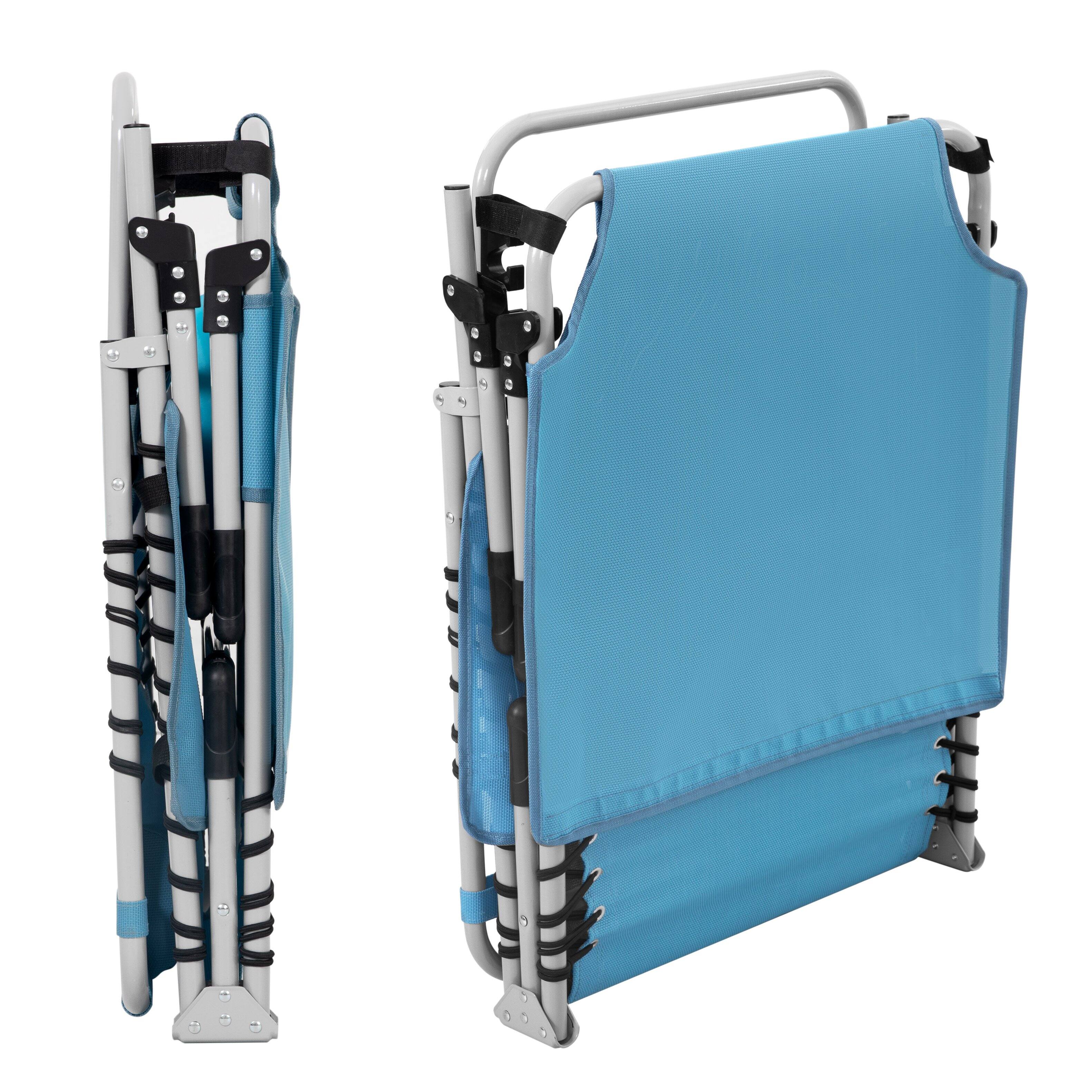 Back. Nuu Garden - Folding Textilene Chaise Lounge Chair, 5-Position Adjustable Recliner with Pillow and Face Hole - blue and light gray.