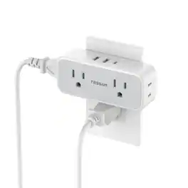 TESSAN - Wall Tap Outlet Extender 4 Outlet 3 USB Charger (1 USB C) Compact Multi Plug Socket Splitter for Home Office - White, Gray