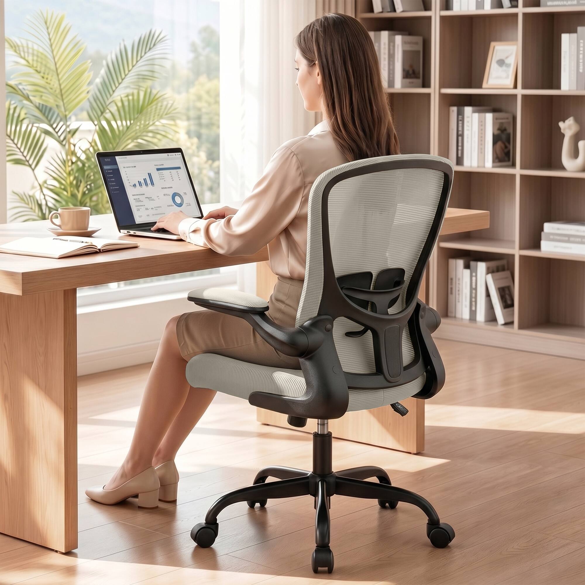 Alt View 4. KERDOM - Ergonomic Office Chair, High Back Mesh Chair, Adjustable Lumbar Support & Headrest, Flip-up Arms, Computer Gaming Chair - Yellow.