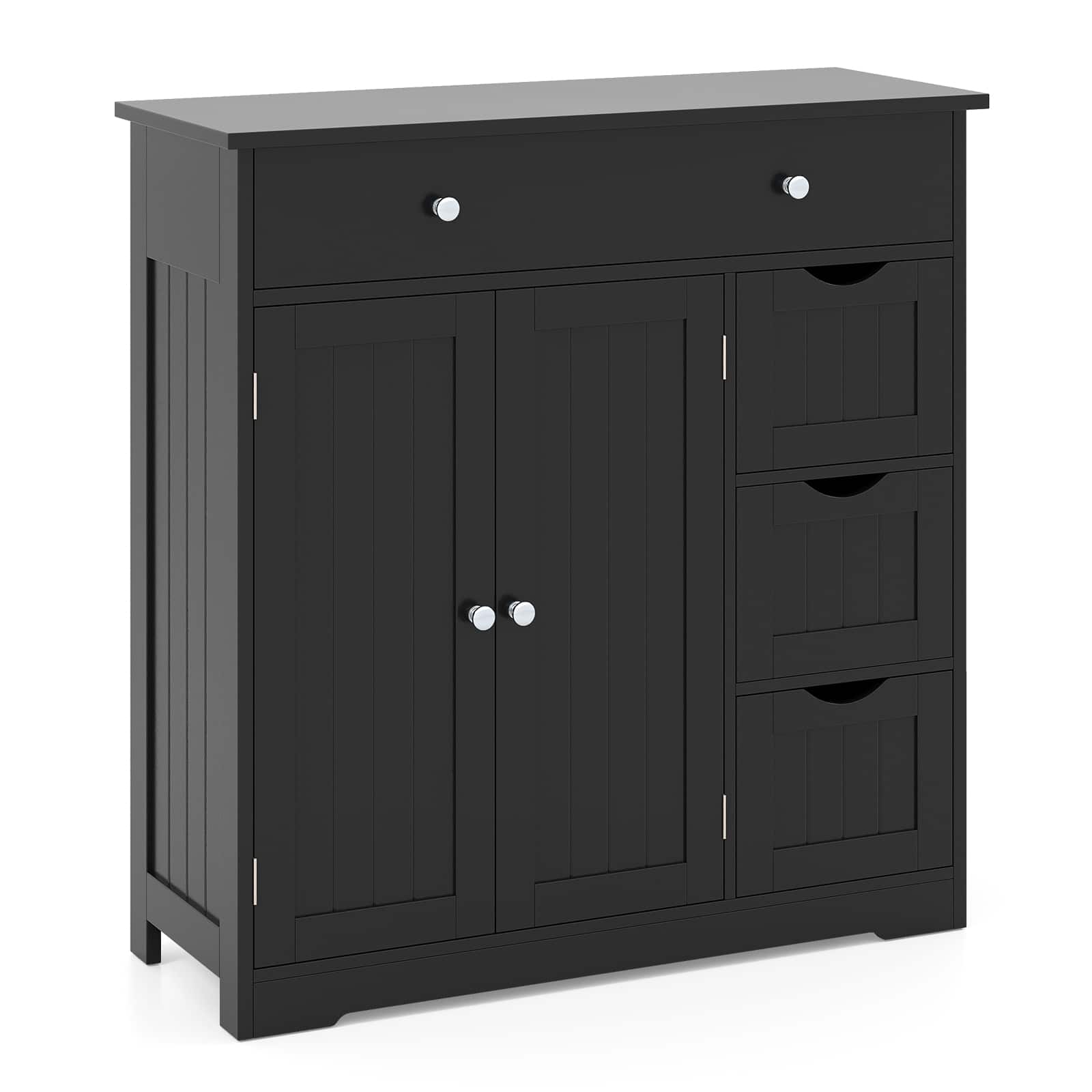 Costway - Bathroom Floor Cabinet, Storage Cabinet with 4 Drawers,2 Doors&Adjustable Shelf - Black price history on PriceWatchPro