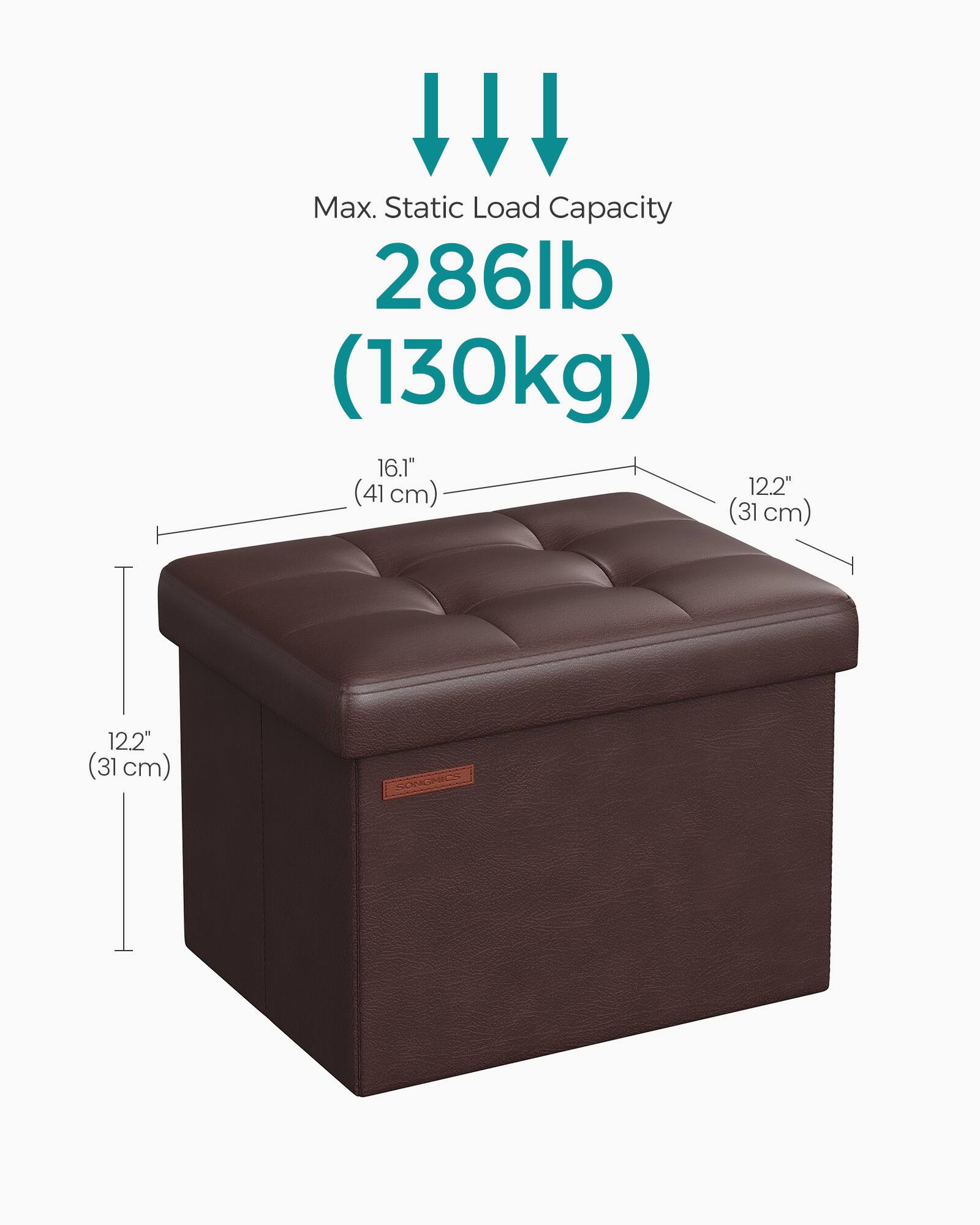 Max. Static Load Capacity 286lb (130kg)  
16.1" (41 cm)  
12.2" (31 cm)  
12.2" (31 cm)  
SONGMICS