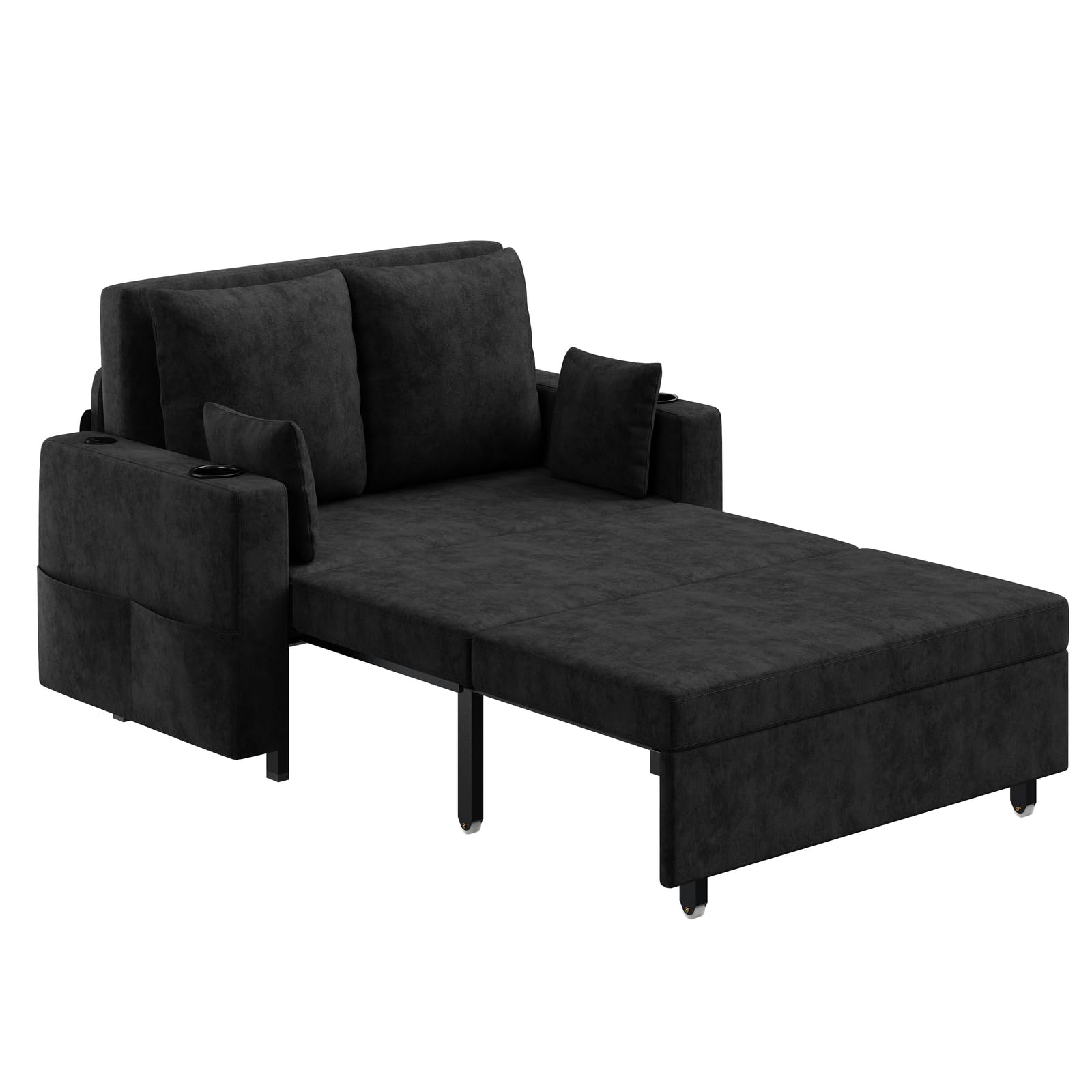 Alt View 2. Jojoka - 3 in 1 Convertible Sleeper Sofa Bed Loveseat Couch, Full Size Sofa, Love Seat Pull Out Bed - Black.