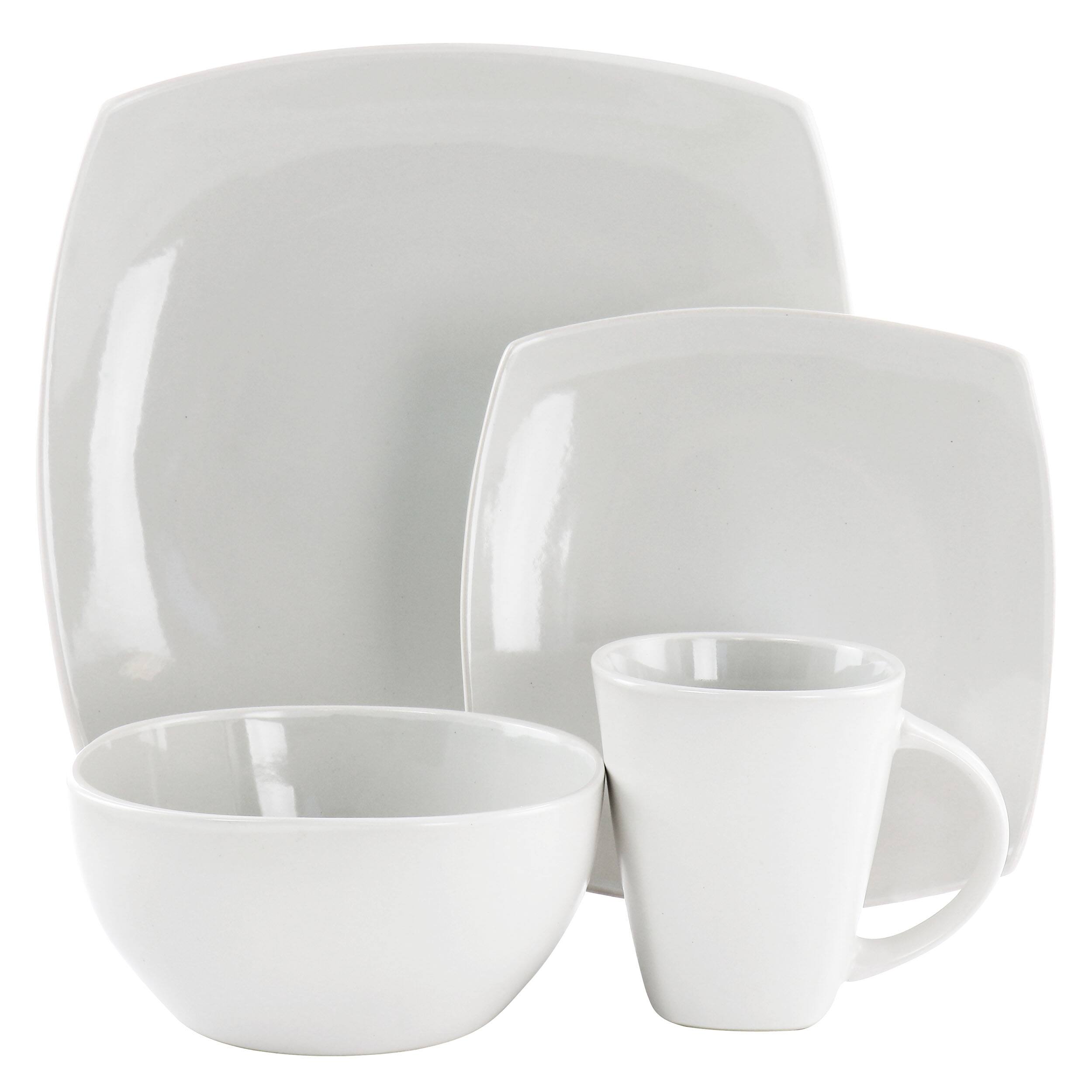 Alt View 1. Gibson - Soho Lounge Bright Shell 16 Piece Square Stoneware Dinnerware Set in Shell White - Shell White.