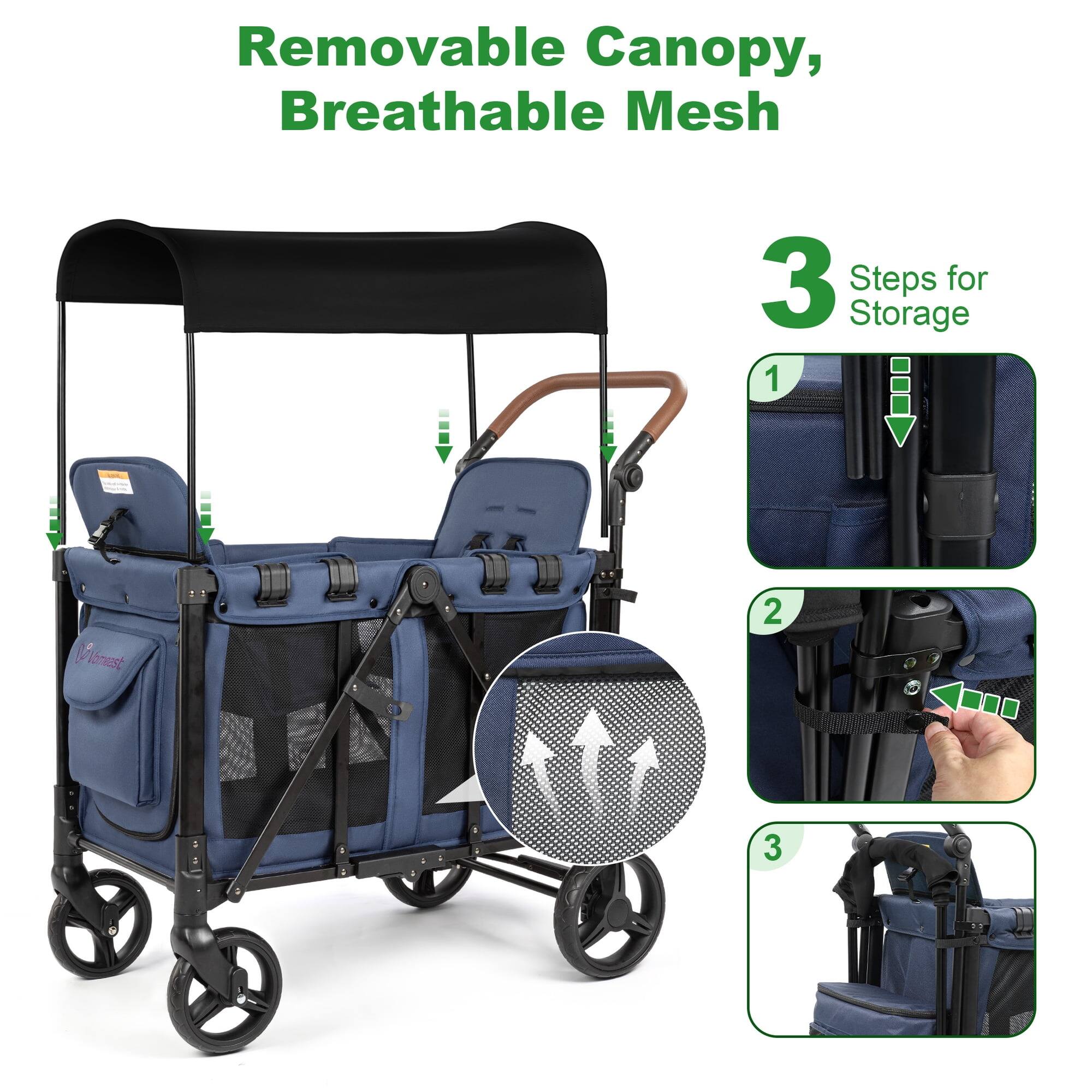 Removable Canopy, Breathable Mesh

3 Steps for Storage
1
2
3
