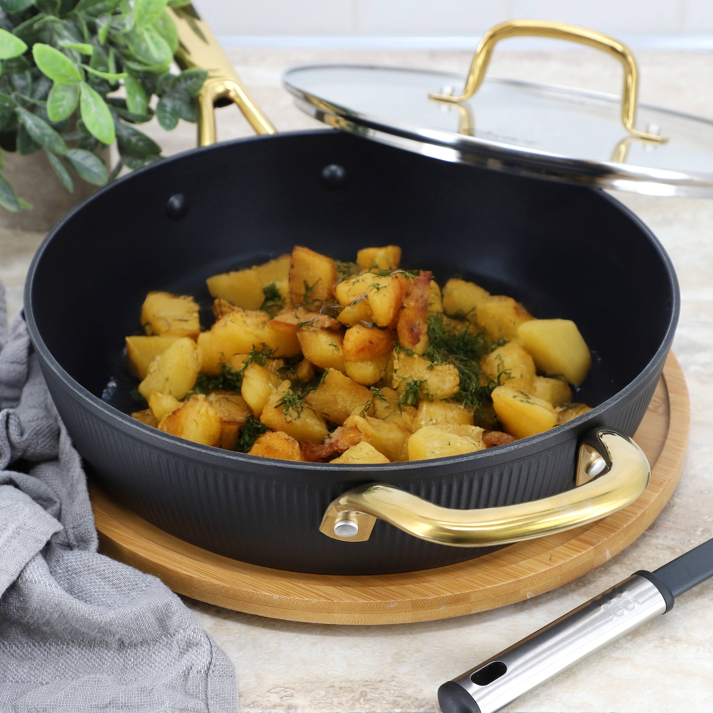 Alt View 5. Oster - Oster Abbottsford 4 Quart Nonstick Aluminum Saute Pan with Glass Lid in Black - Black.