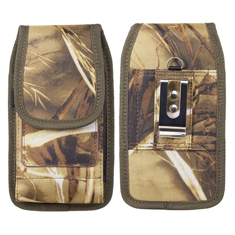Back. LUXMO - LUXMO Large Vertical Universal Nylon Phone Pouch with Dual Card Slots - Tree Camo - Green.
