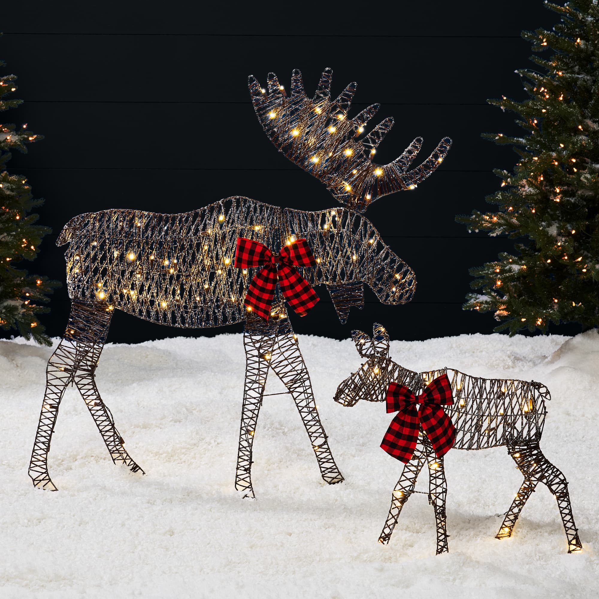 Front. Best Choice Products - Best Choice Products 4ft 2-Piece Lighted 2D Christmas Moose Set Outdoor Decor w/ 125 LED Lights, Stakes - Rattan - Rattan.