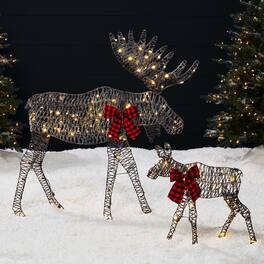 Best Choice Products - 4ft 2-Piece Lighted 2D Christmas Moose Set Outdoor Decor w/ 125 LED Lights, Stakes - Rattan