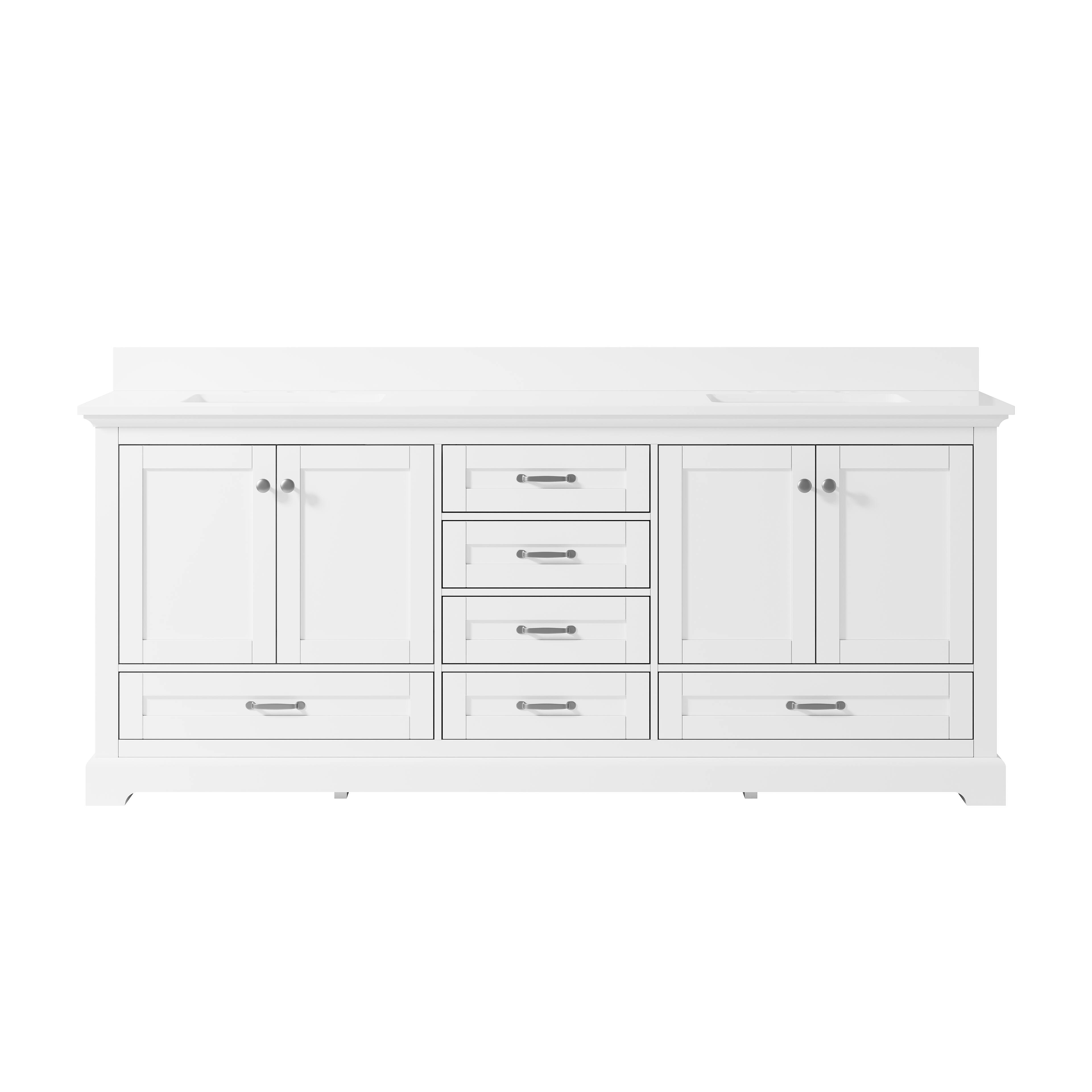 Alt View 9. WELLFOR - LVD 80 in. Solid Wood Double Sink Freestanding Bath Vanity with Culutered Marble Top, Assembled - White.