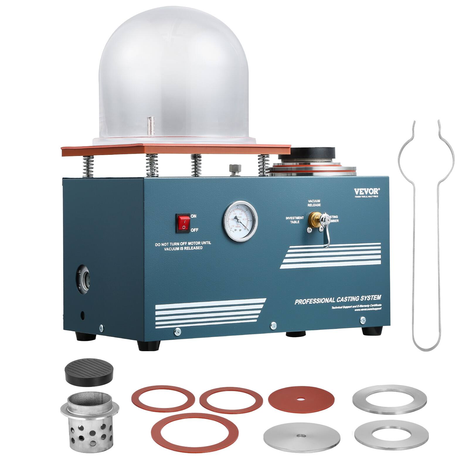 AAAAAA!
114440

VACUUM RELEASE
VEVOR
I D
ON OFF
a a of 11 E - - 9
INVESTMENT TABLE
STING MBER
NOT TURN OFF MOTOR UNTIL VACUUM RELEASED
PROFESSIONAL CASTING SYSTEM and Certificate www.ever.com/qput