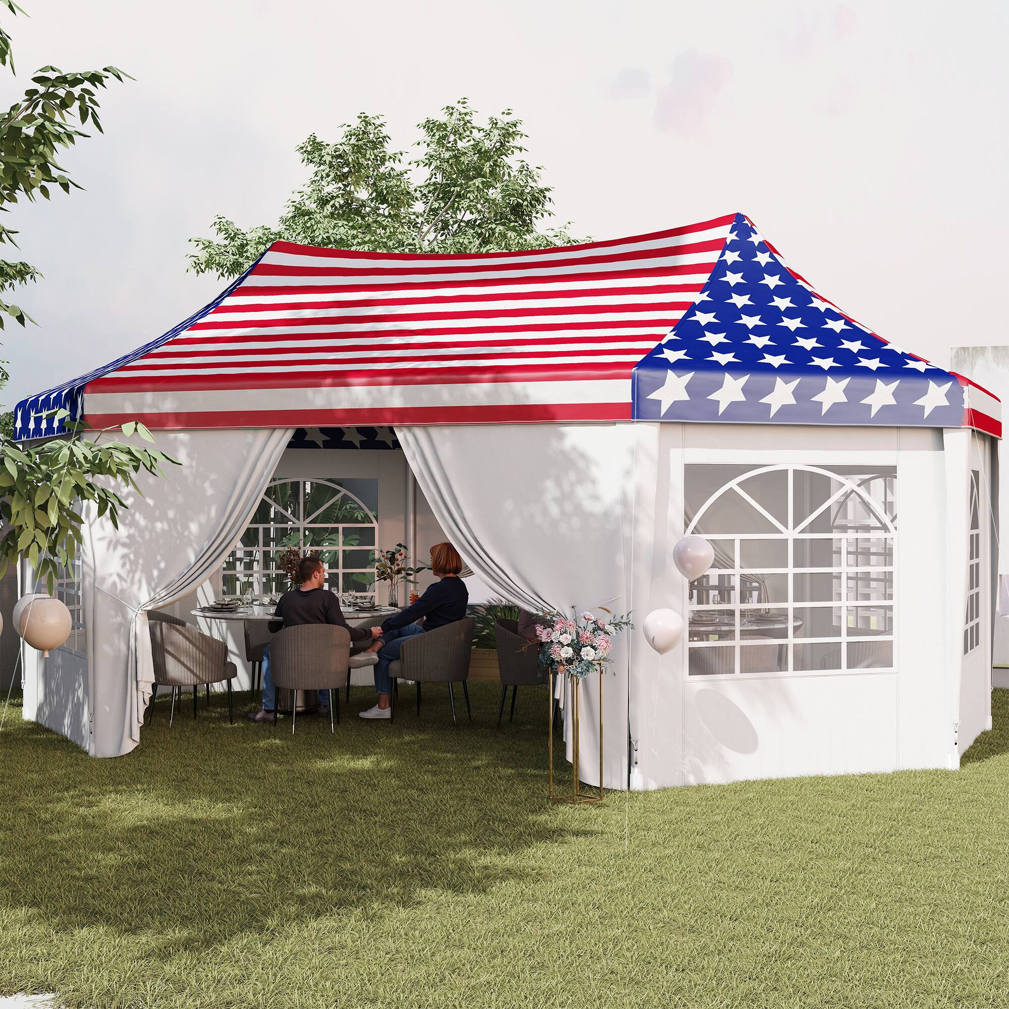 Alt View 1. Outsunny - x 16.4 ft Heavy Duty Party Tent, Outdoot Canopy Tent with 2 Doors and 6 Windows - American Flag.