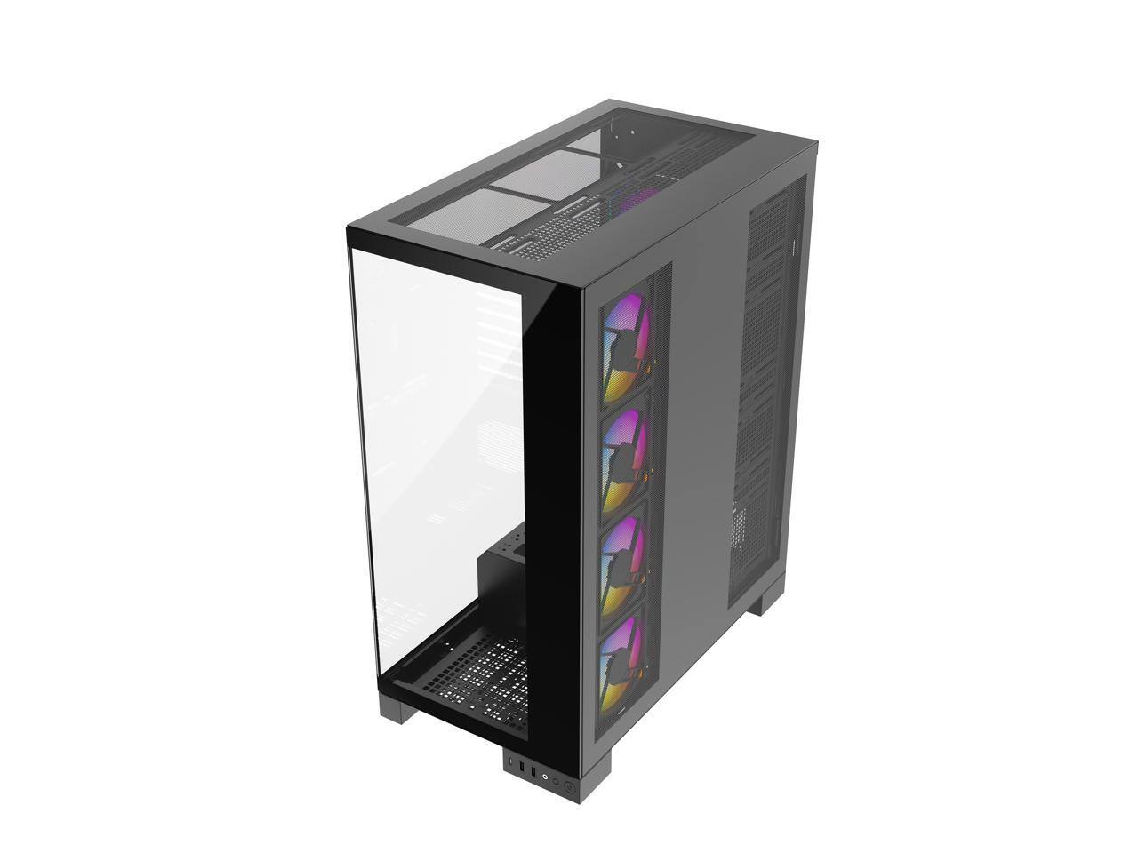 Alt View 4. DIYPC - DIYPC Vanguard-F2-Pro Black ATX Full Tower Case, Dual USB3.0/Type-C, Tempered Glass, 5x 120mm ARGB Fans, BTF Support - Black.