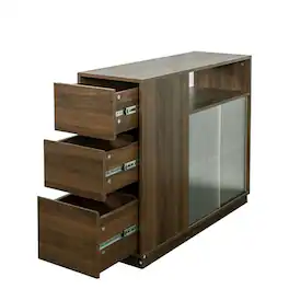 Kadyn - Kitchen Sideboard, Tabletop Cabinet with 2 Glass Sliding Door,3 Side Drawers and 1 small display shelves - Brown