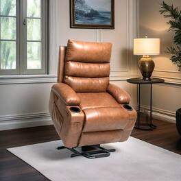 Ropilly - electric power lift recliner chair, pu leather massage recliner, 21 inch wide seat lift chair - Brown