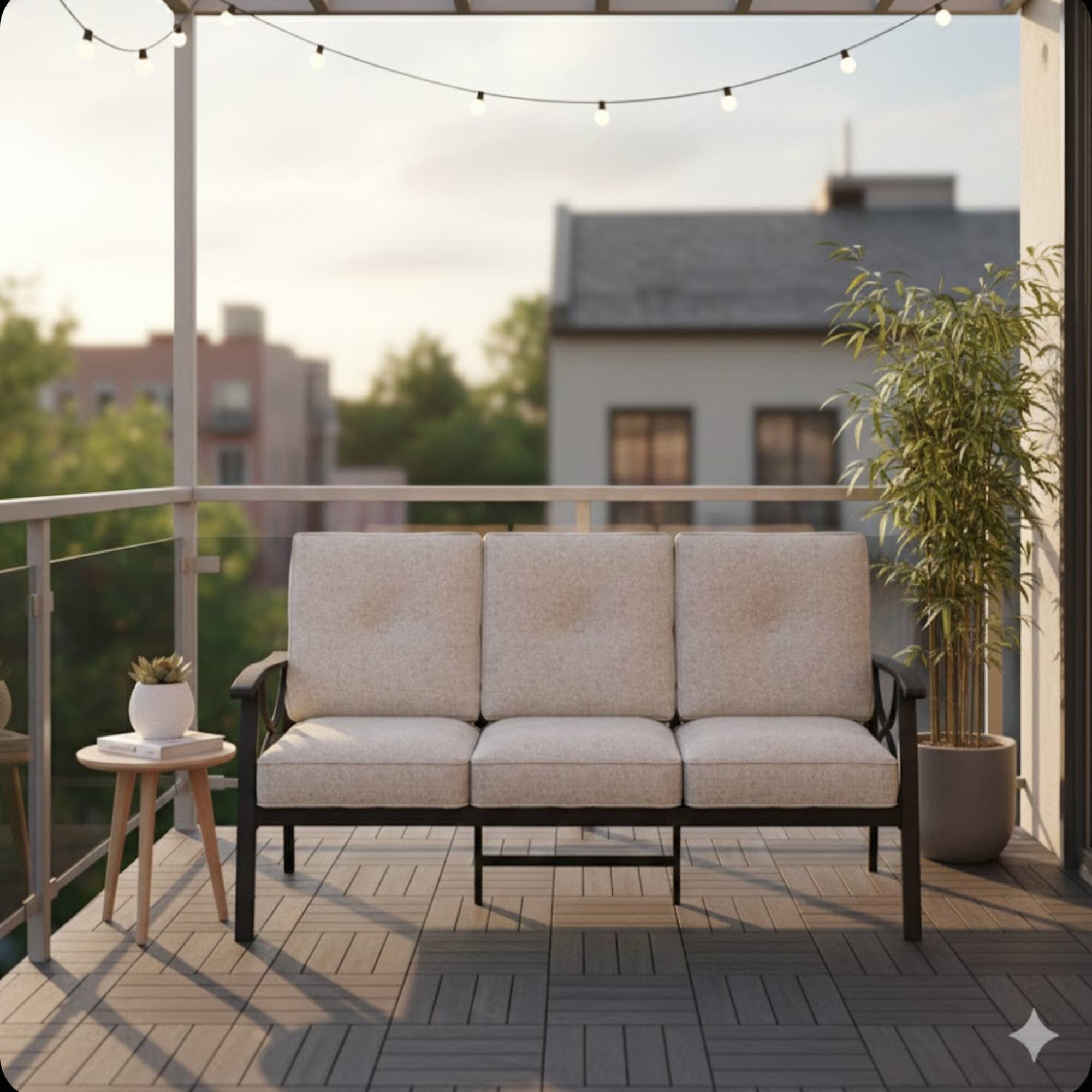 Angle. Mondawe - 70 Inches All-Weather Metal 3-Seat Patio Sofa with Cushions - Light Khaki+Beige.