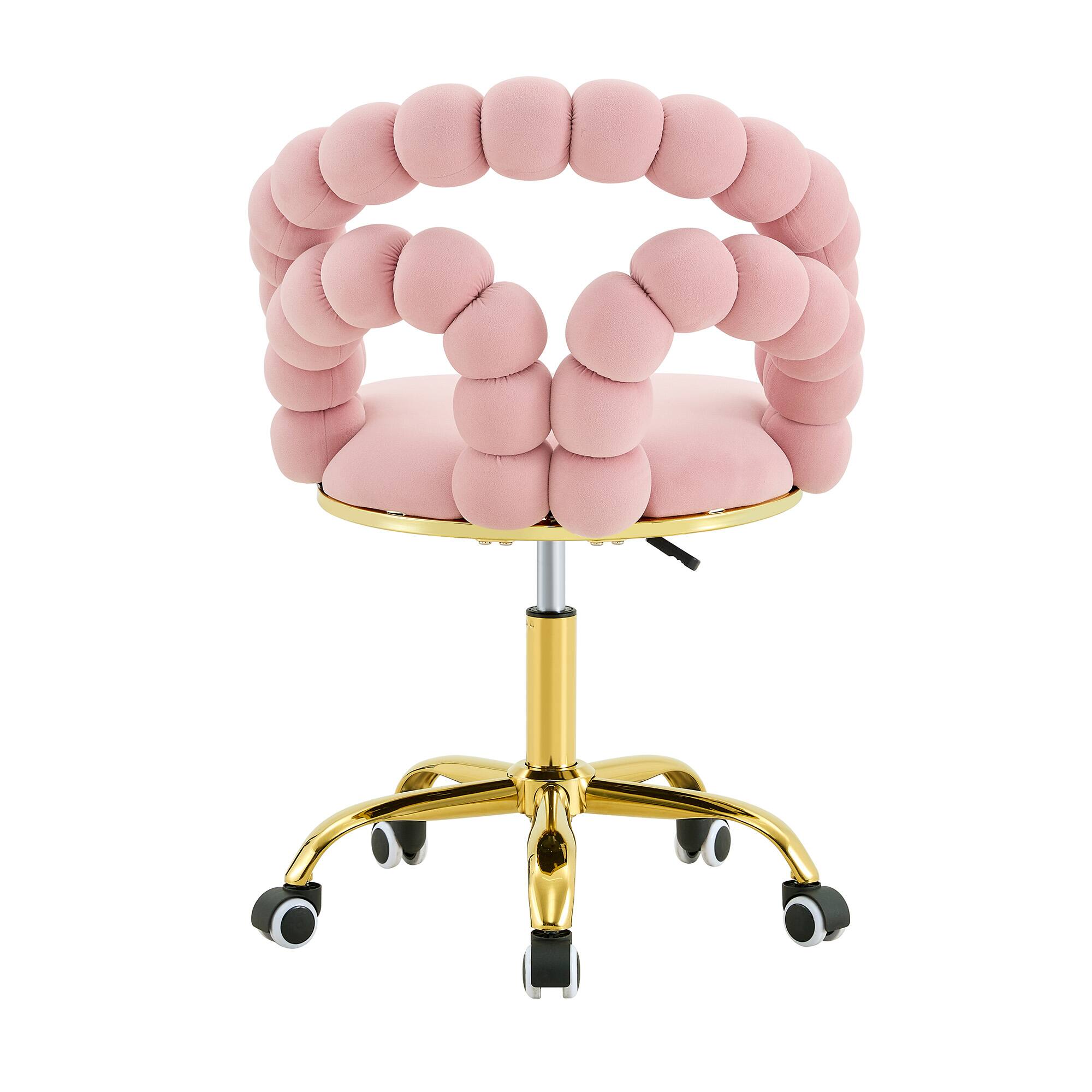 Alt View 8. Loheer - Loheer- Vanity Chair Pink Velvet Bubble Swivel Rolling Makeup Chair for Bedroom Home Office with Gold Base 2 ft - Gold,Pink.