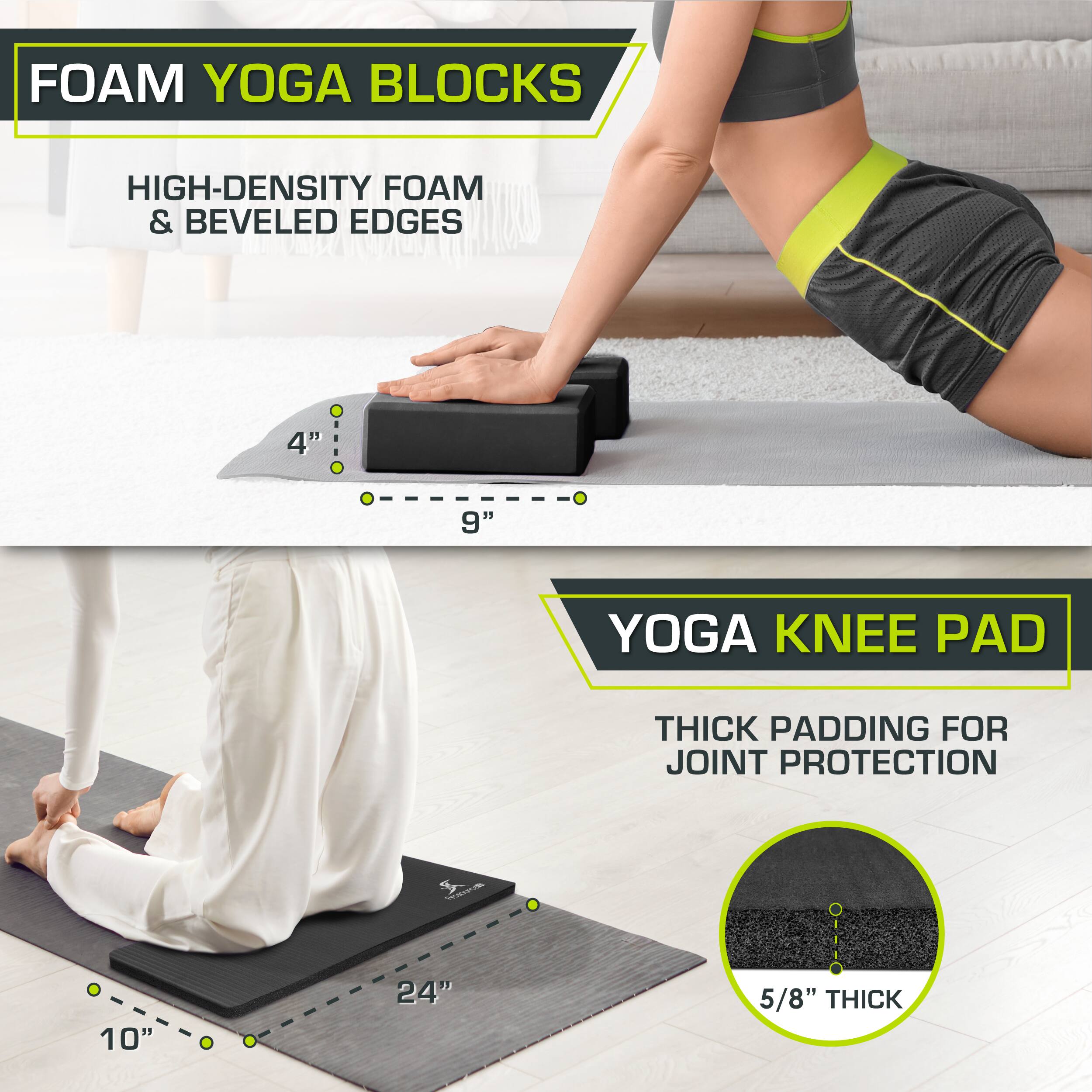 FOAM YOGA BLOCKS HIGH-DENSITY FOAM & BEVELED EDGES 4" 9" YOGA KNEE PAD THICK PADDING FOR JOINT PROTECTION 10" 24" 5/8" THICK